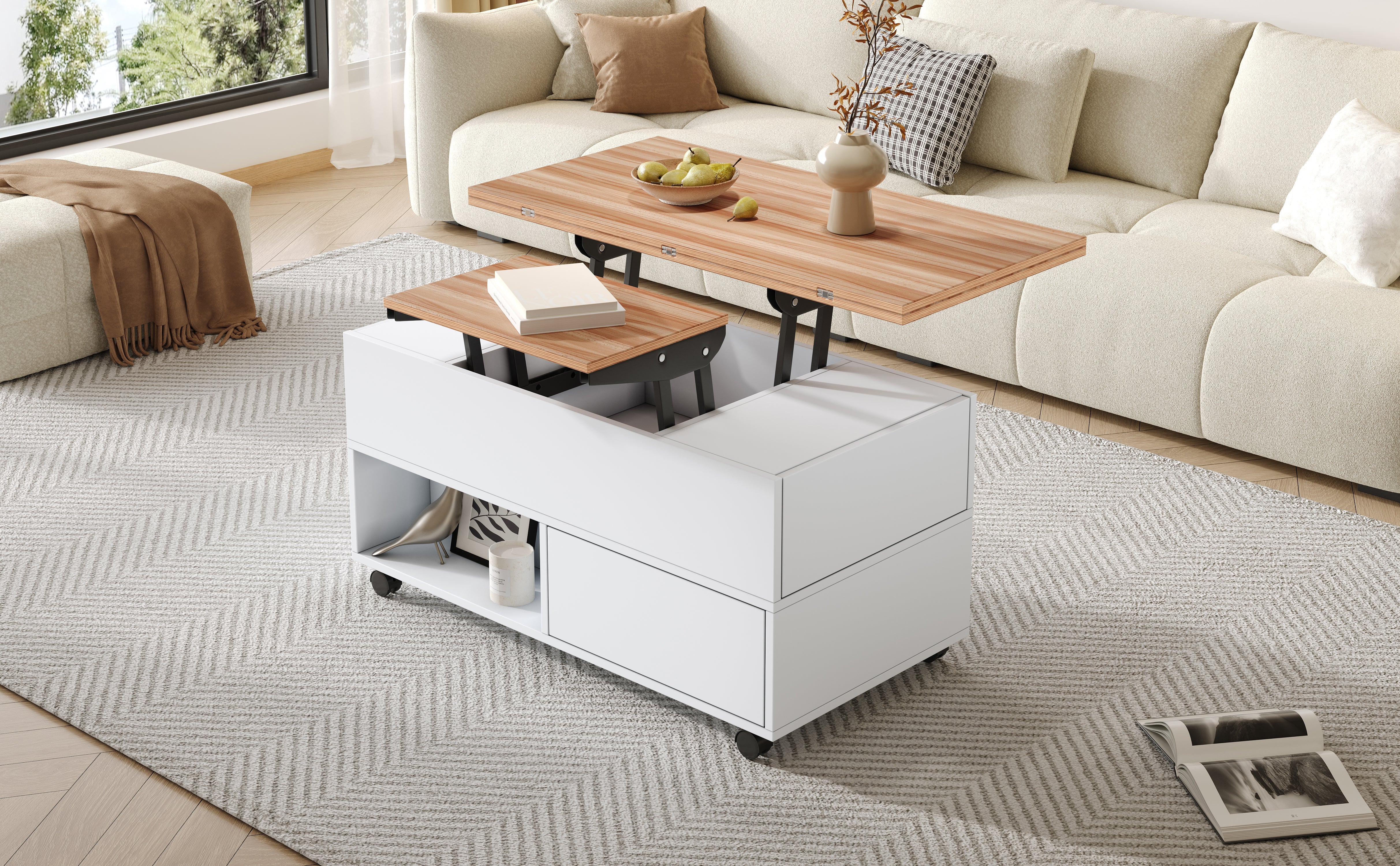 Logidon salontafel Lift Top 100x50 wit houtlook met 4 lades