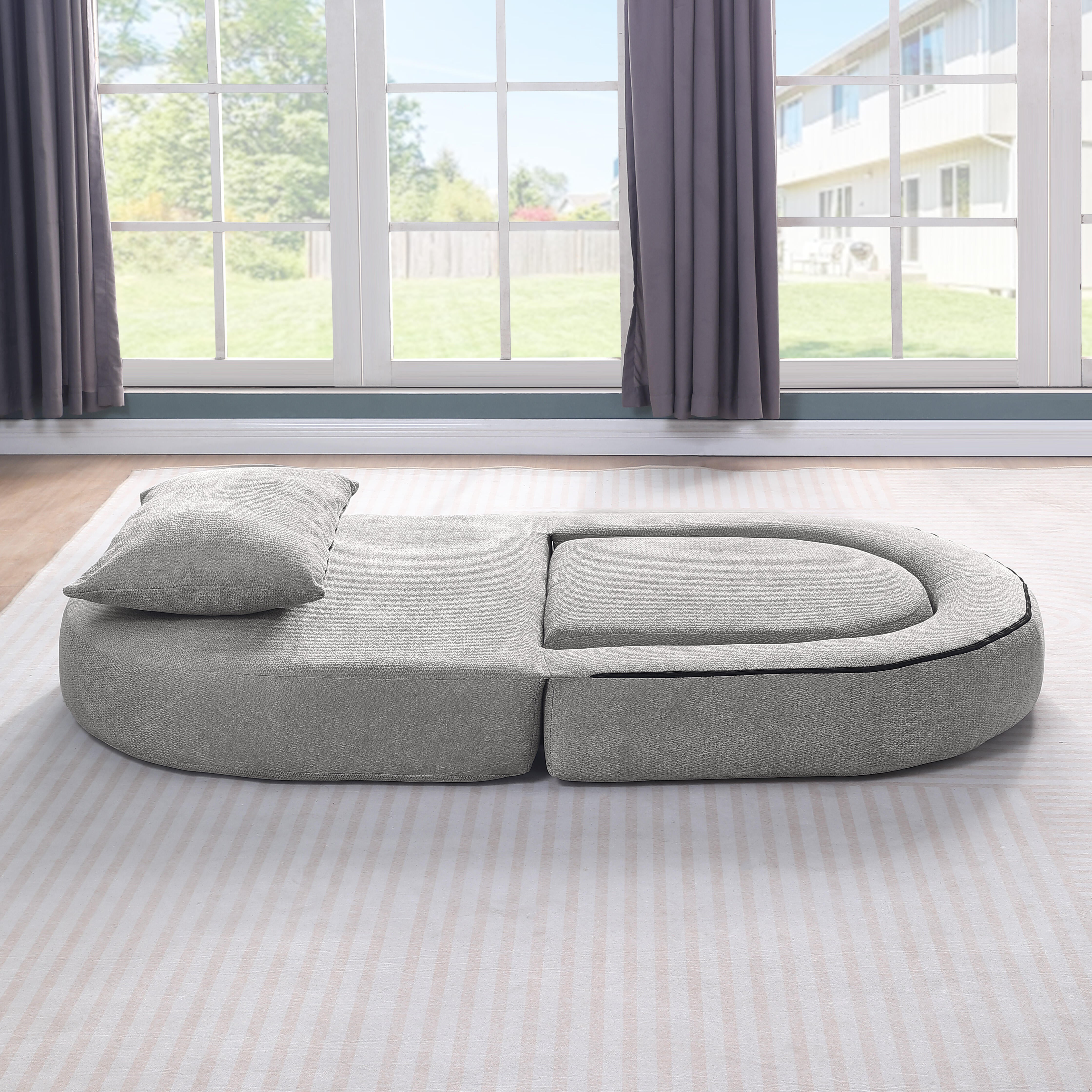 Logidon gecomprimeerde slaapbank futon grijs fluweel met kussen