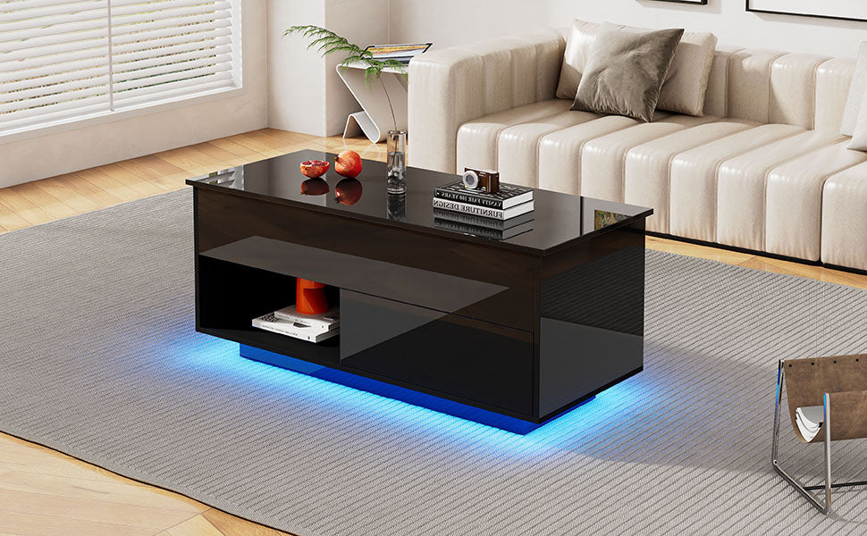 Logidon hoogglans salontafel 100x50x55 cm zwart LED-verlichting