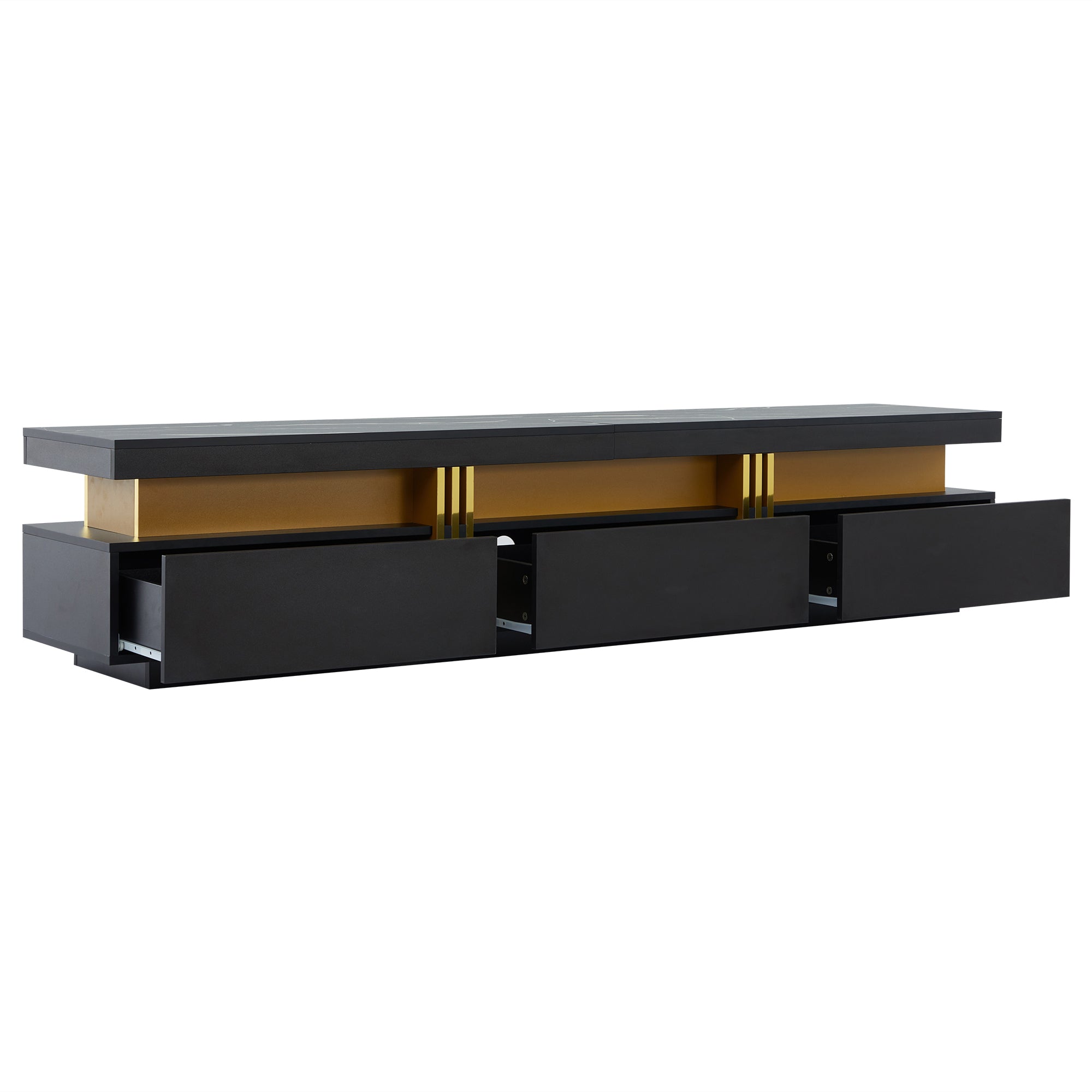 Logidon Zwarte tv-wandmeubelset 2 tv-kast salontafel marmerlook