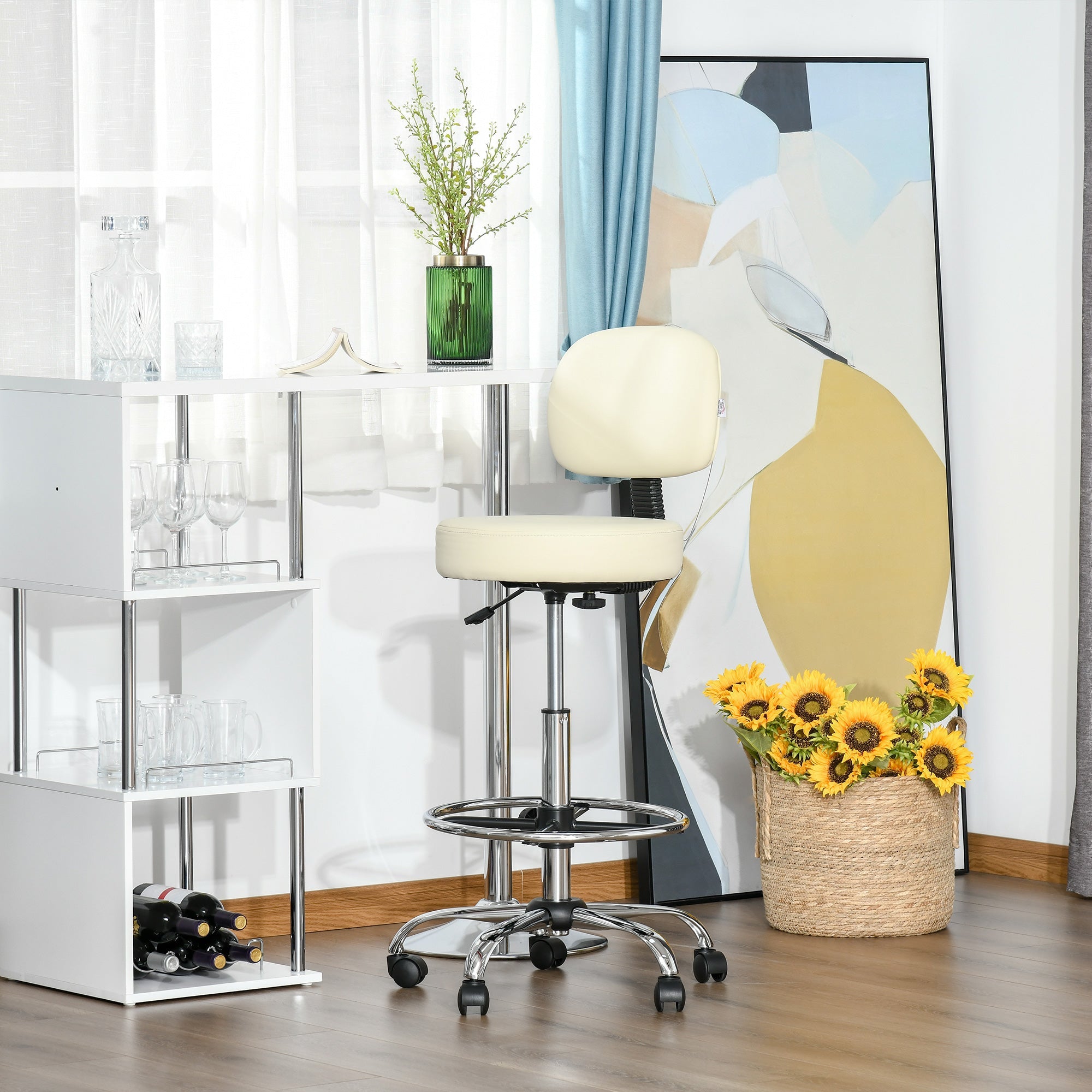 Logidon Swivel Bar Stool with Backrest Beige PU Cover Height Adjustable