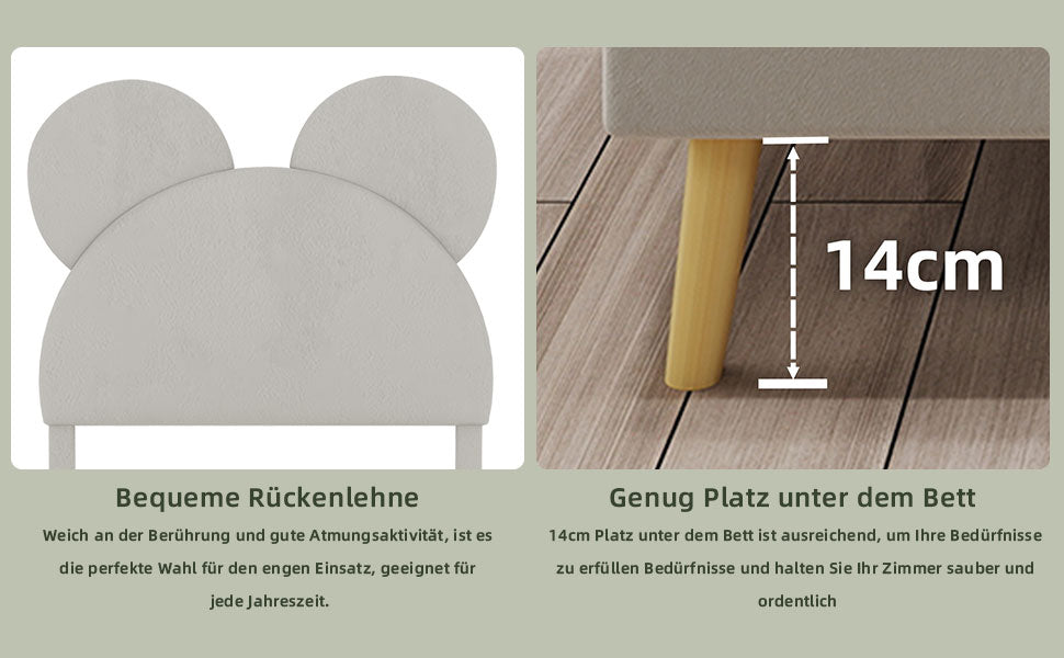 Logidon gestoffeerd bed 140x200 beige cartoon hoofdeinde inclusief lattenbodem