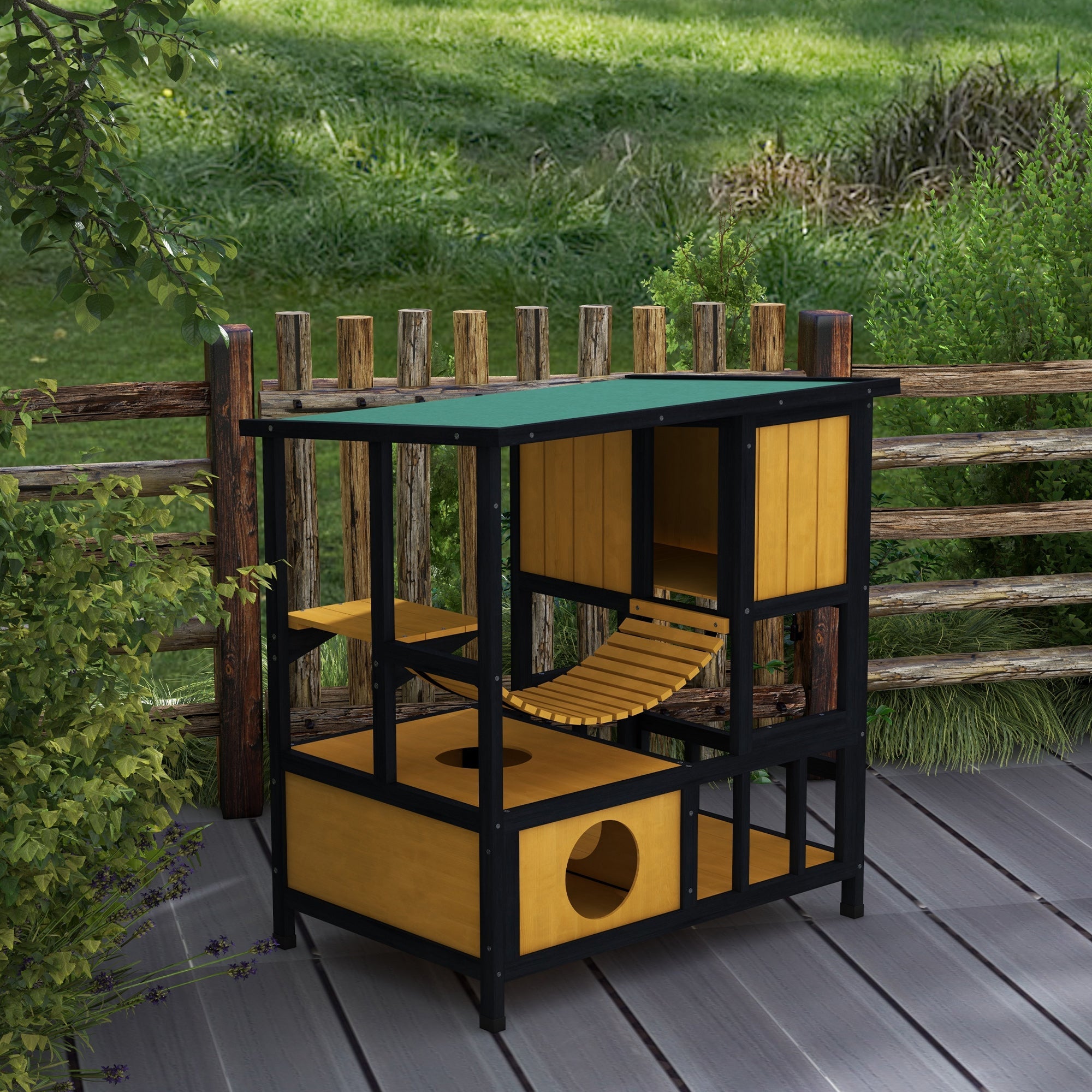 Logidon Kattenhuis Geel Met Hangbrug En Balkon Voor 1 Tot 2 Katten