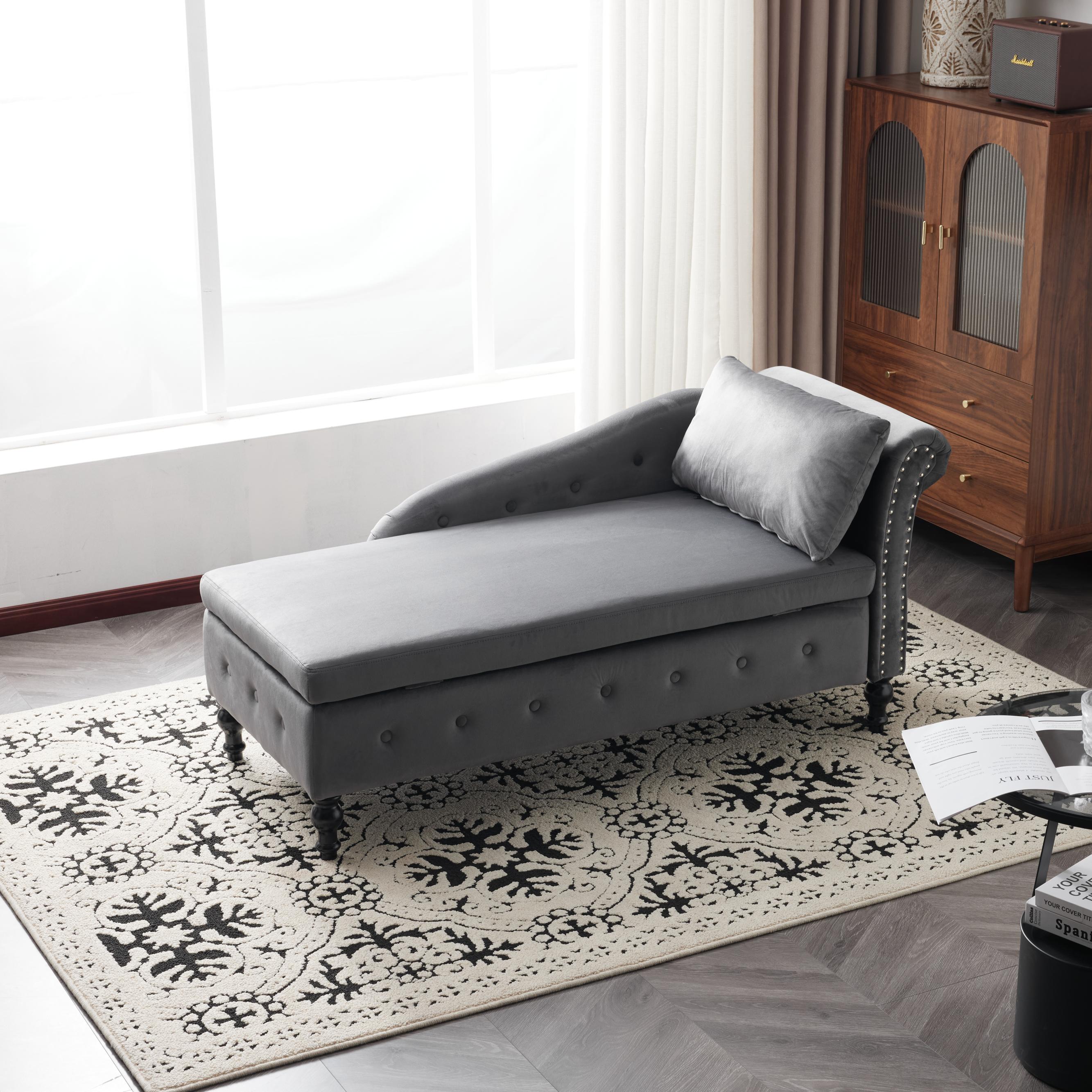 Logidon chaise longue bank grijs fluweel met opbergspijkerkop