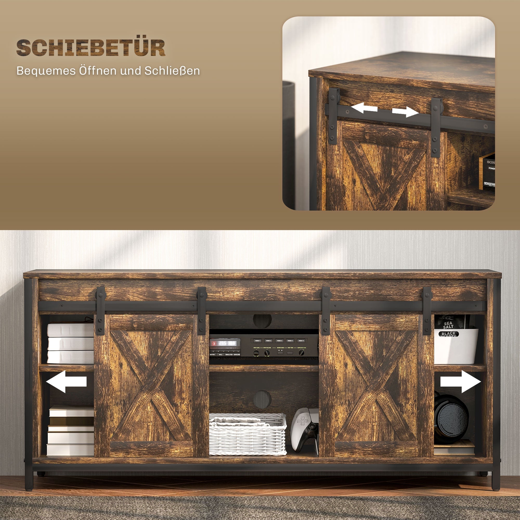 Logidon TV cabinet 120 cm brown industrial look sliding doors