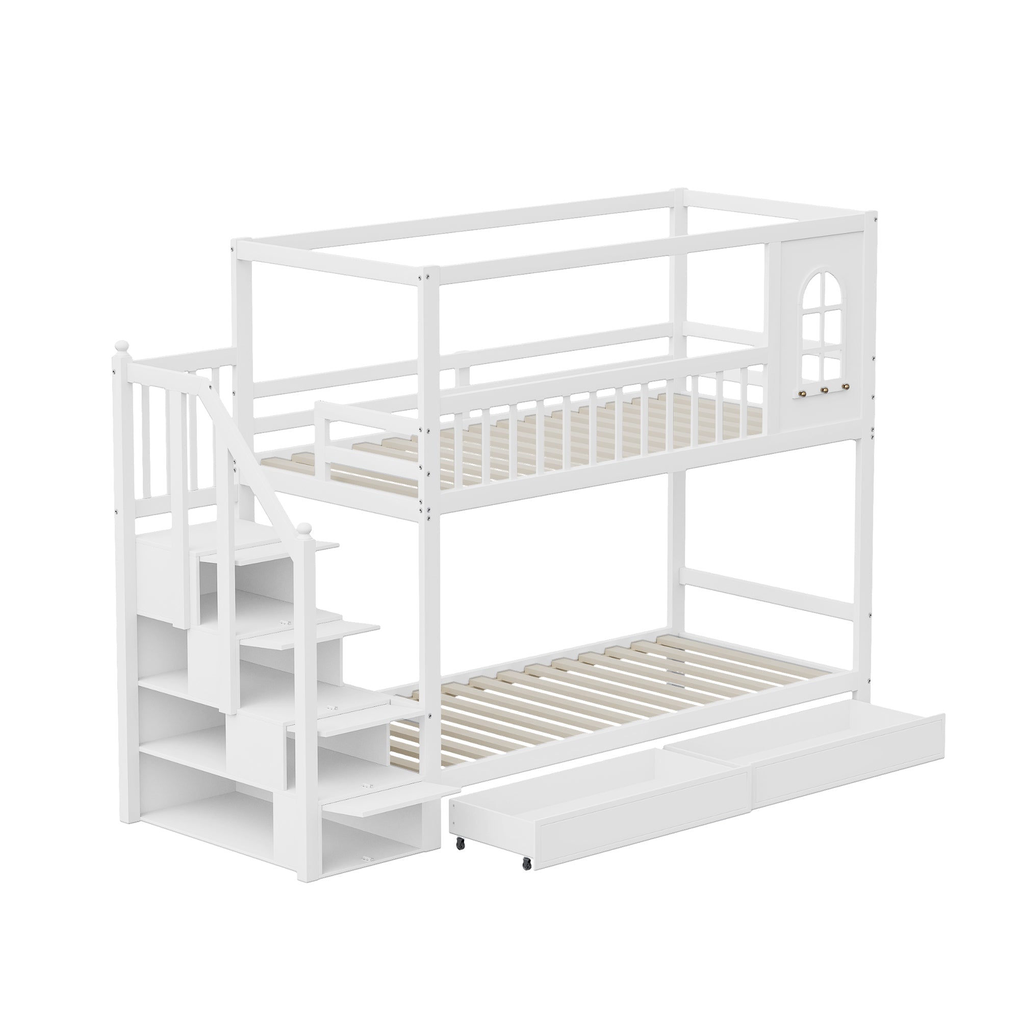 Logidon stapelbed 90x200 cm wit massief houten huisvorm met lades
