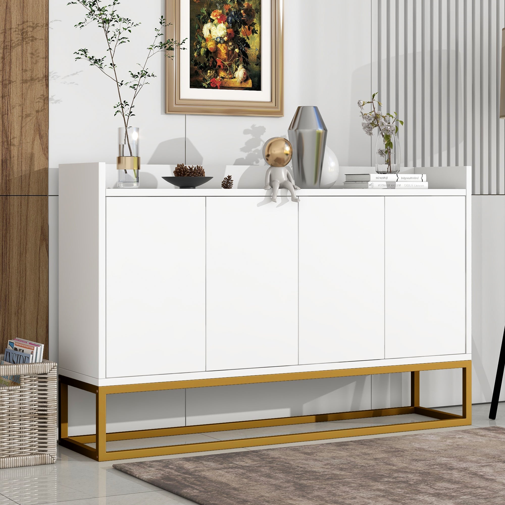 Logidon Dressoir 120 cm Wit Greeploos Vier Deuren Minimalistisch