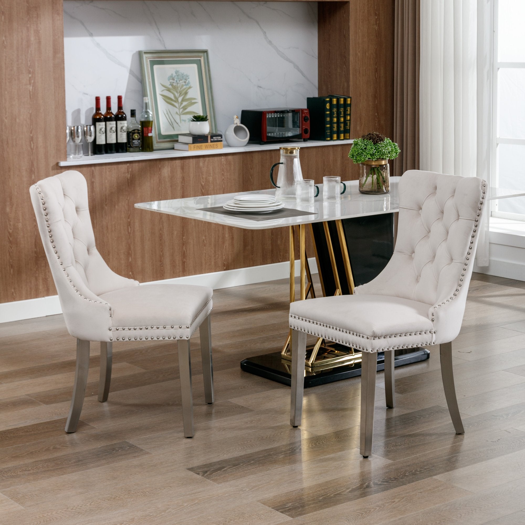 Logidon Nikki Collection beige fluwelen eetkamerstoelenset 2 met chromen poten