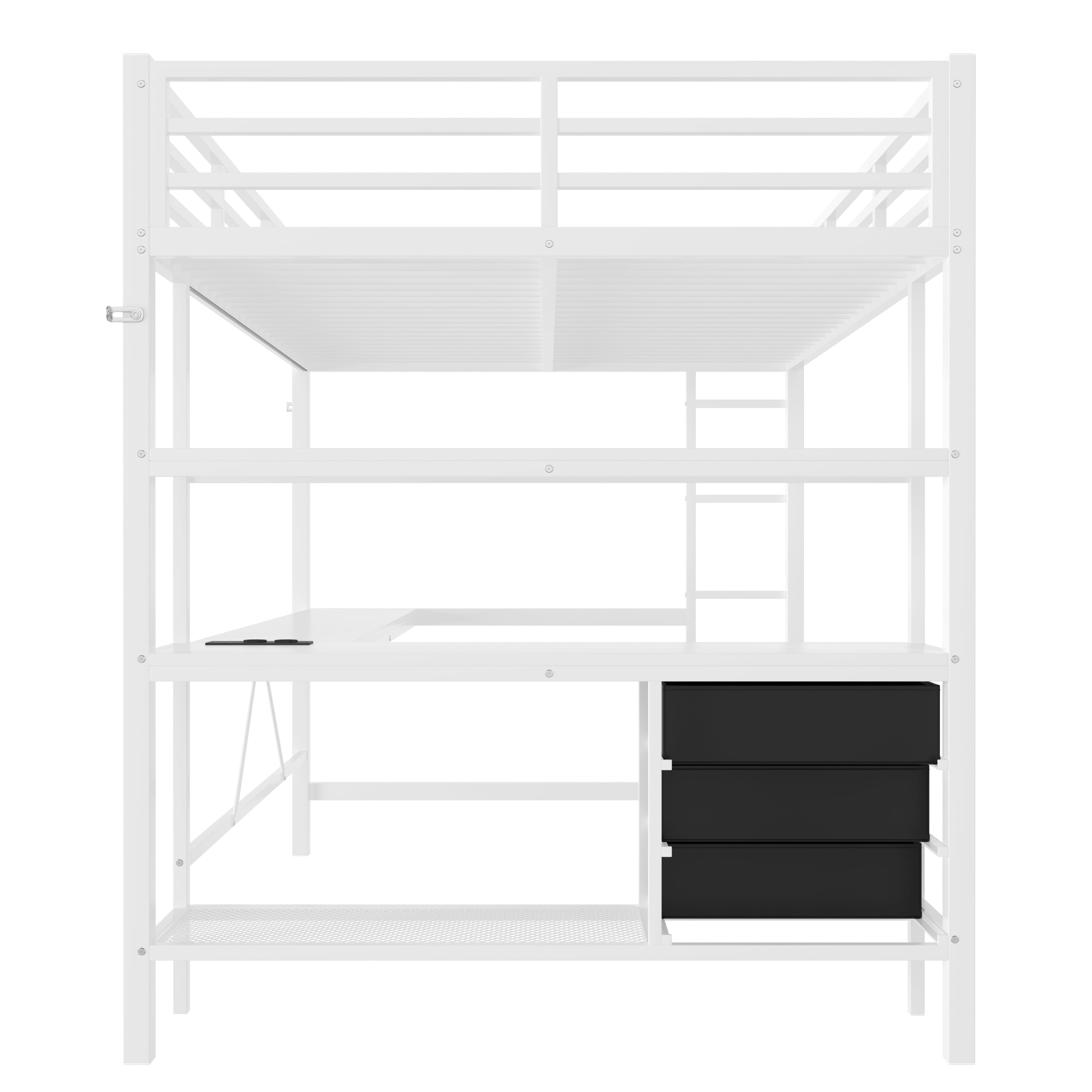 Logidon loft bed 140x200 with LED lighting USB socket 3 drawers