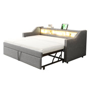 Logidon upholstered bed pull-out sofa bed 90/180 x 190 cm light gray storage compartment