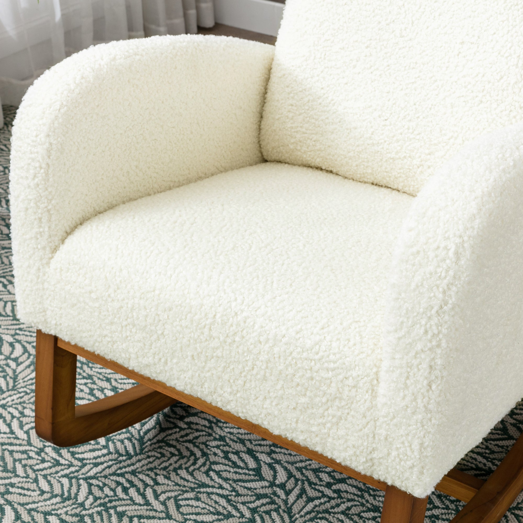 Logidon Fluwelen Witte Schommelstoel Mid Century Modern Gestoffeerd