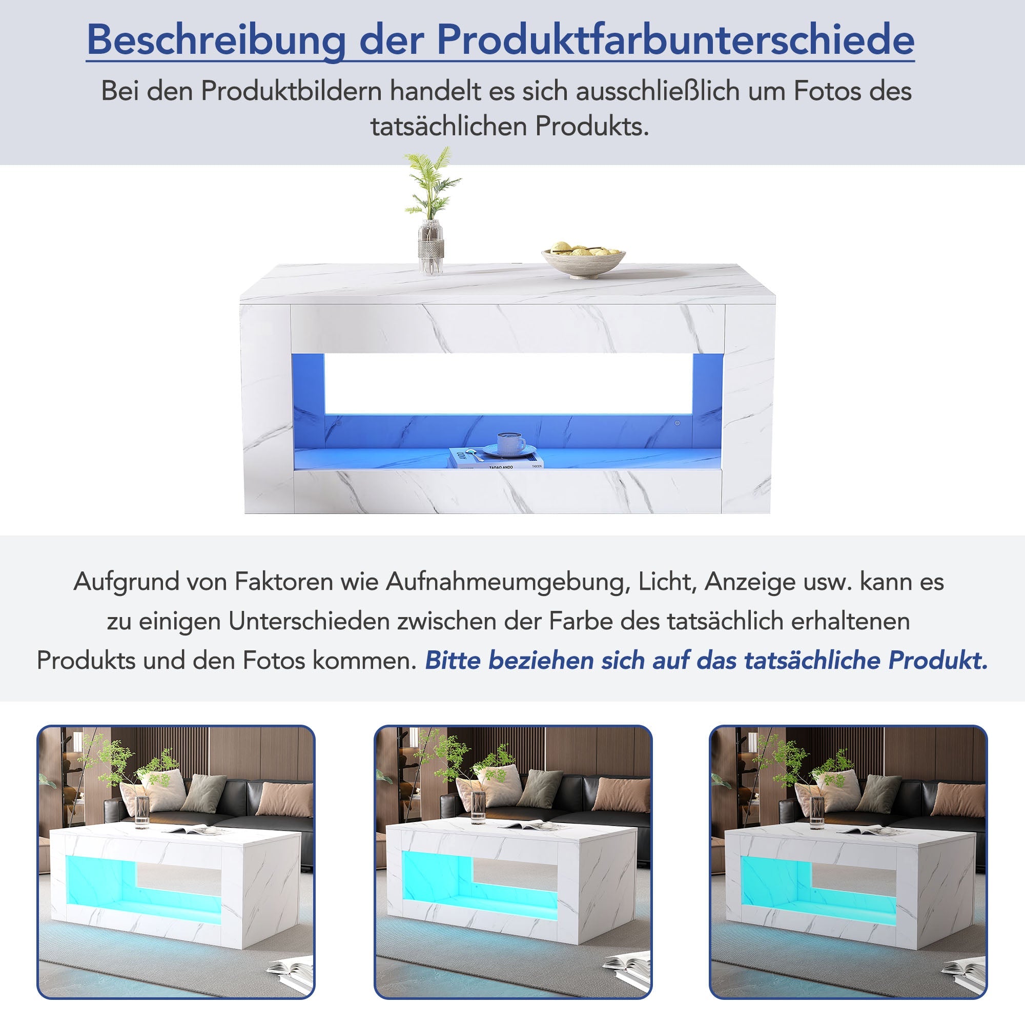 Logidon LED salontafel wit hoogglans marmer effect met afstandsbediening