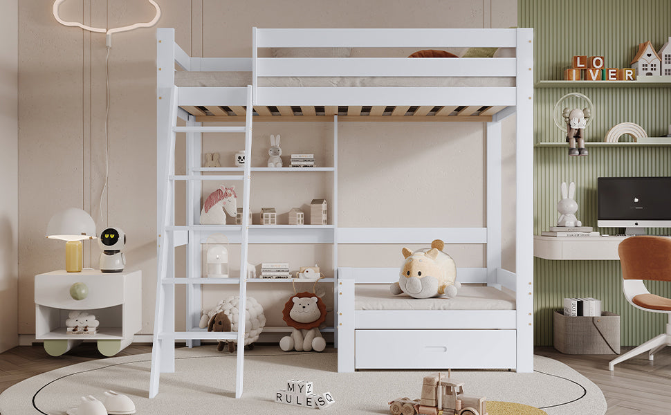 Logidon hoogslaper met bureau - wit kinderbed met lade