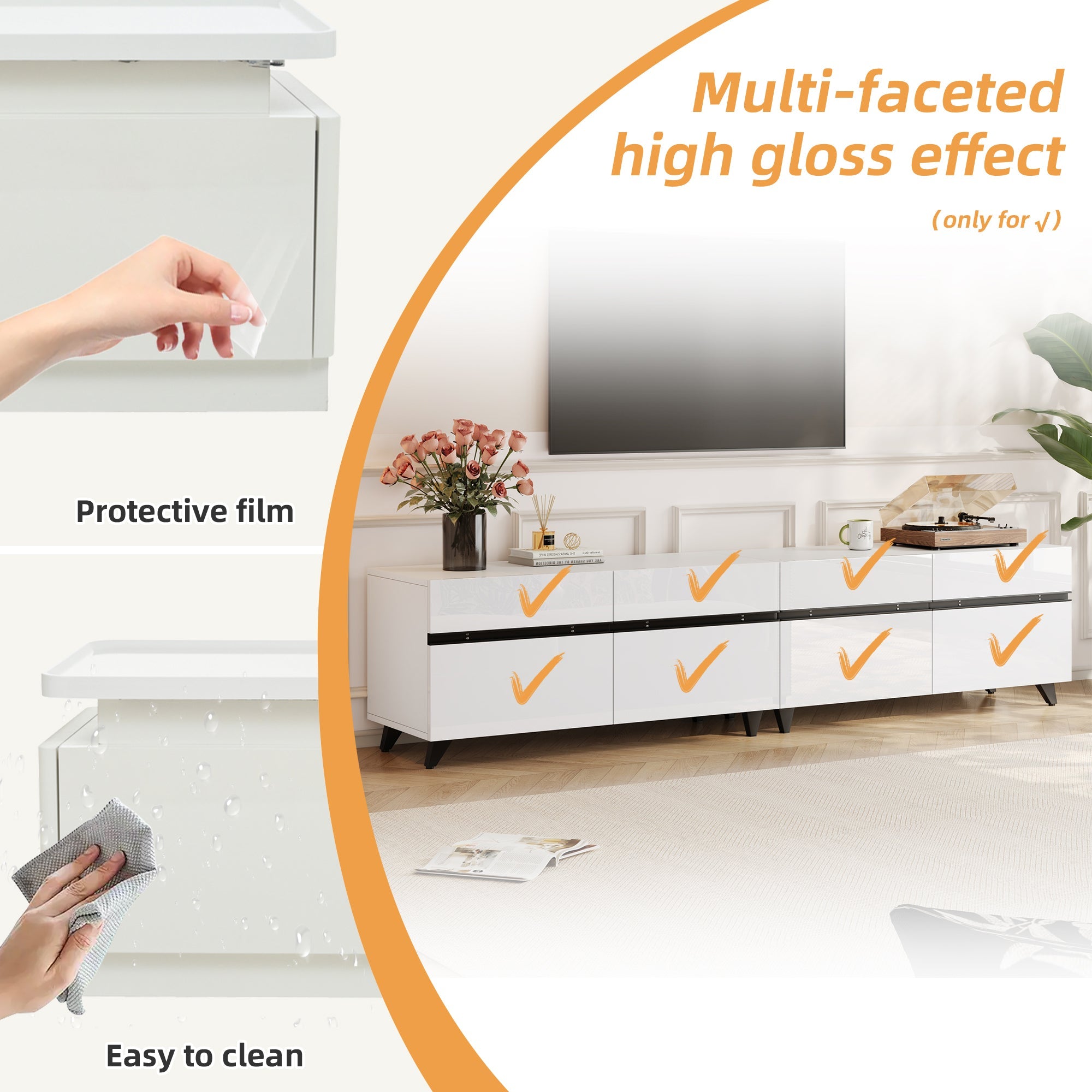 Logidon TV-meubel 180x40x49 cm wit hoogglans 4 kasten