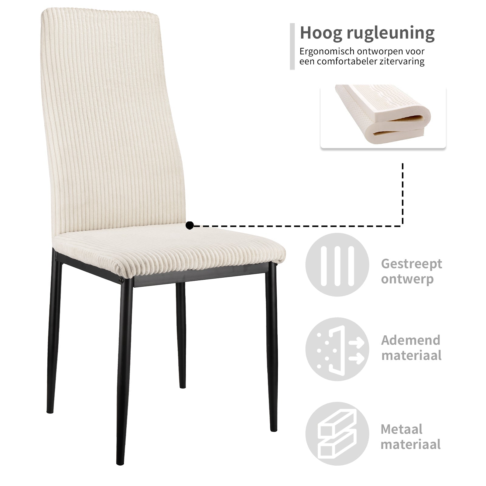 Logidon Eetkamerstoel set van 4 beige corduroy hoge rugleuning