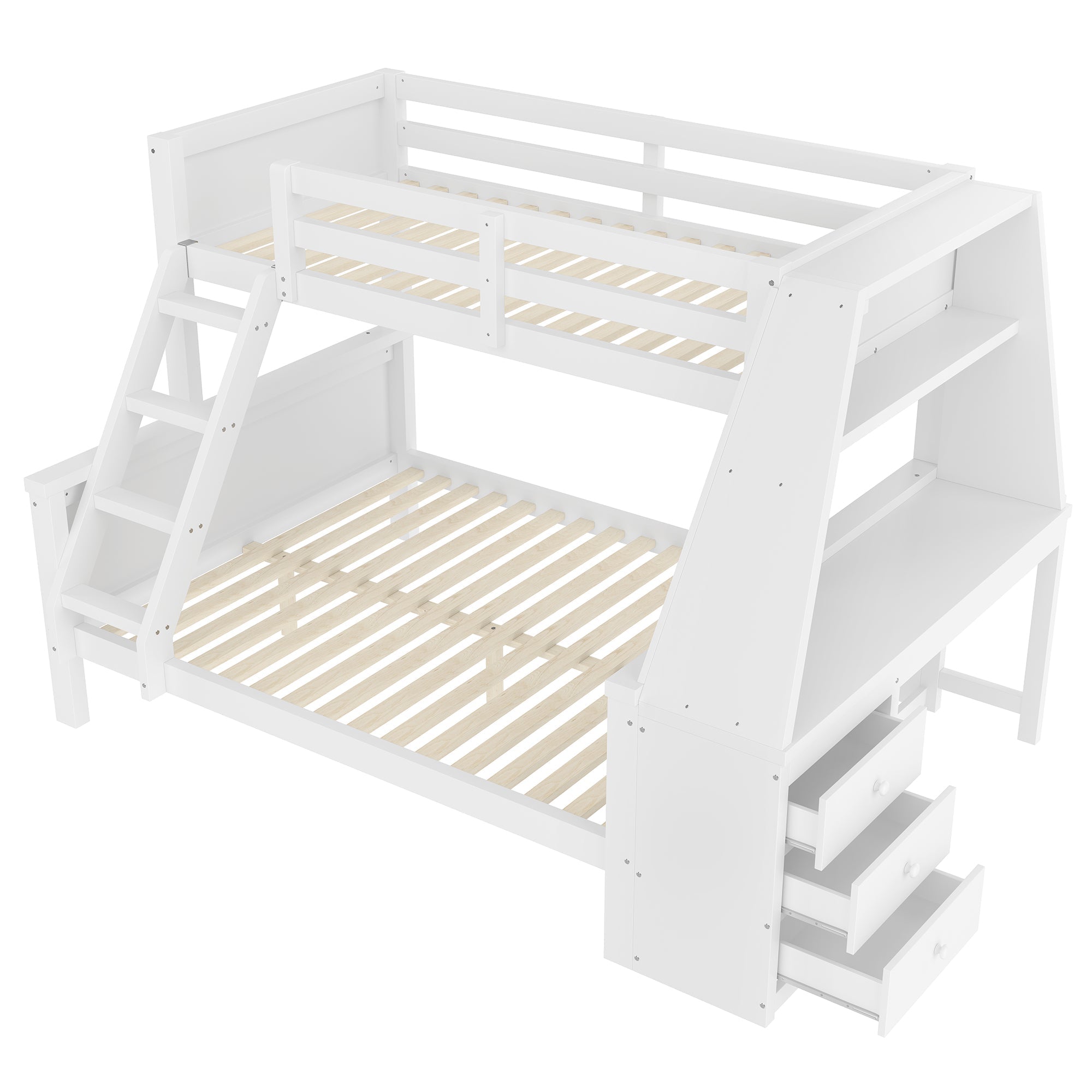 Logidon Bunk Bed 90x200 and 140x200 with Table and Storage Space White