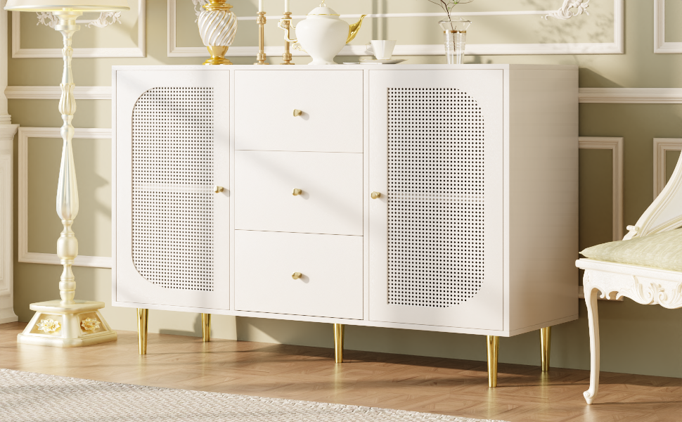 Logidon dressoir met rotan deuren wit 120 x 40 x 90 cm