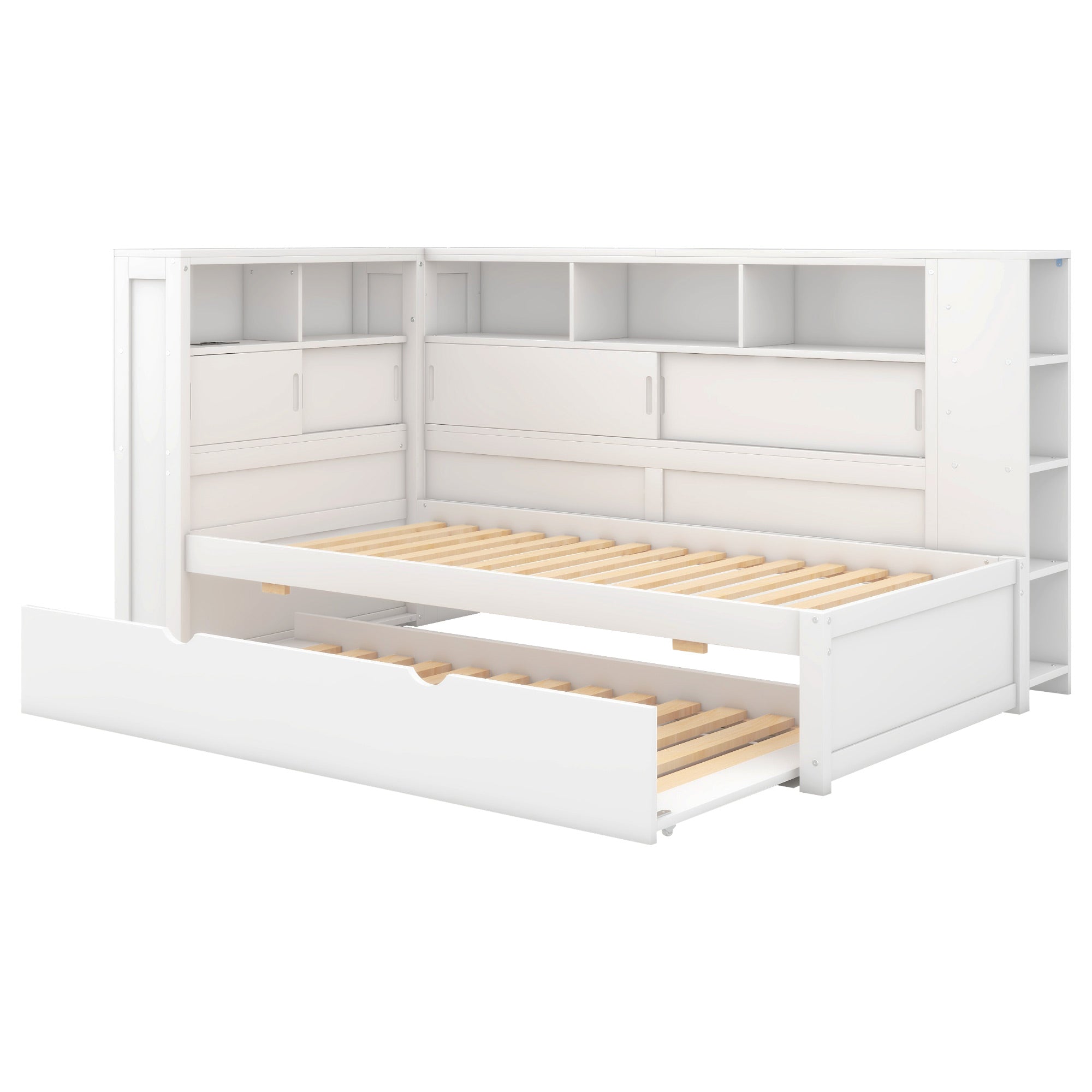 Logidon daybed 90x200cm wit met uitschuifbaar bed en USB opbergvak