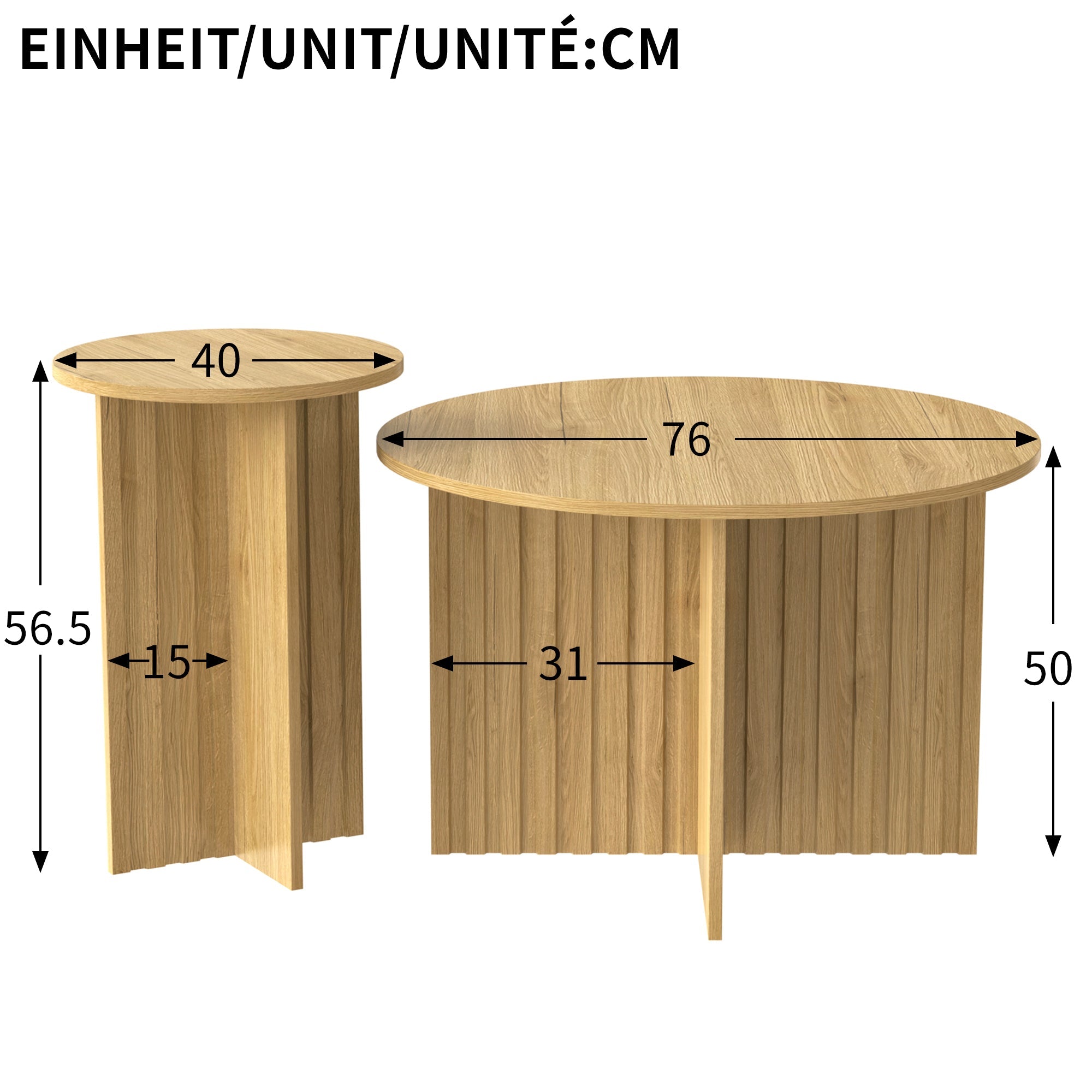 Logidon Nesttafelset 2-delig Naturel Hout Rond 76 Cm Scandinavisch