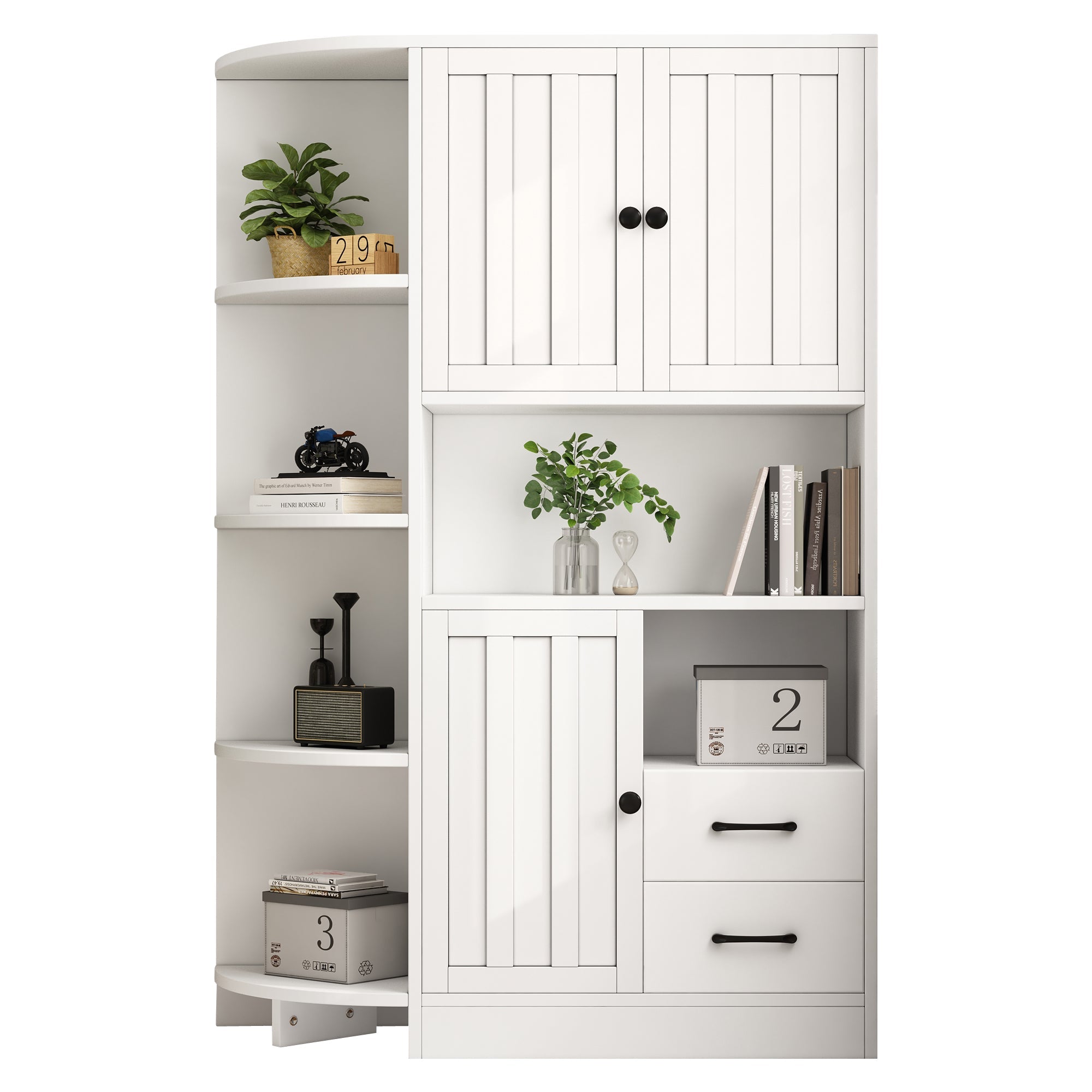 Logidon hoekkast wit 104x35x155 cm vitrinekast 3 deuren 2 lades