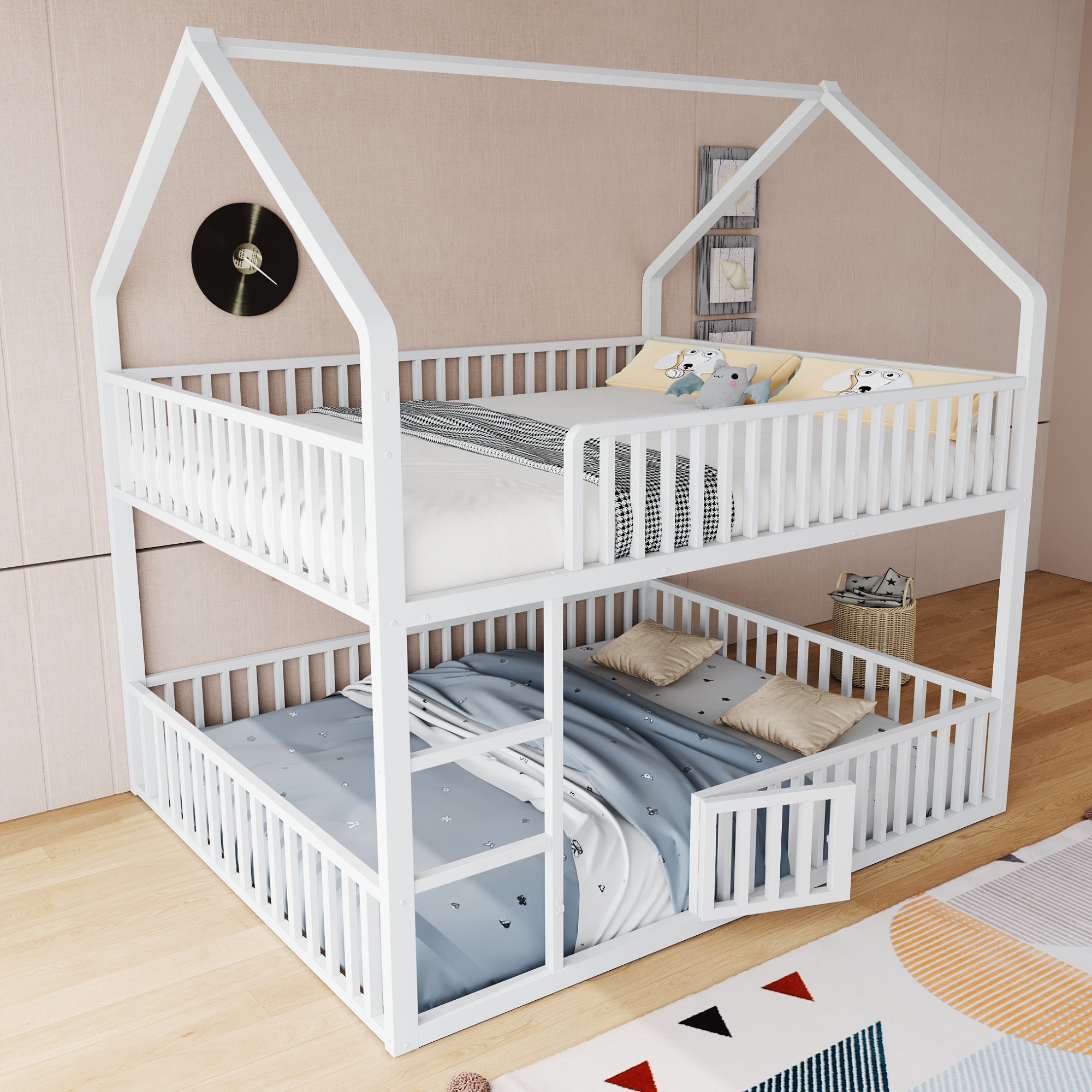 Logidon stapelbed 140x200 cm metalen hoogslaper witte trap familiebed