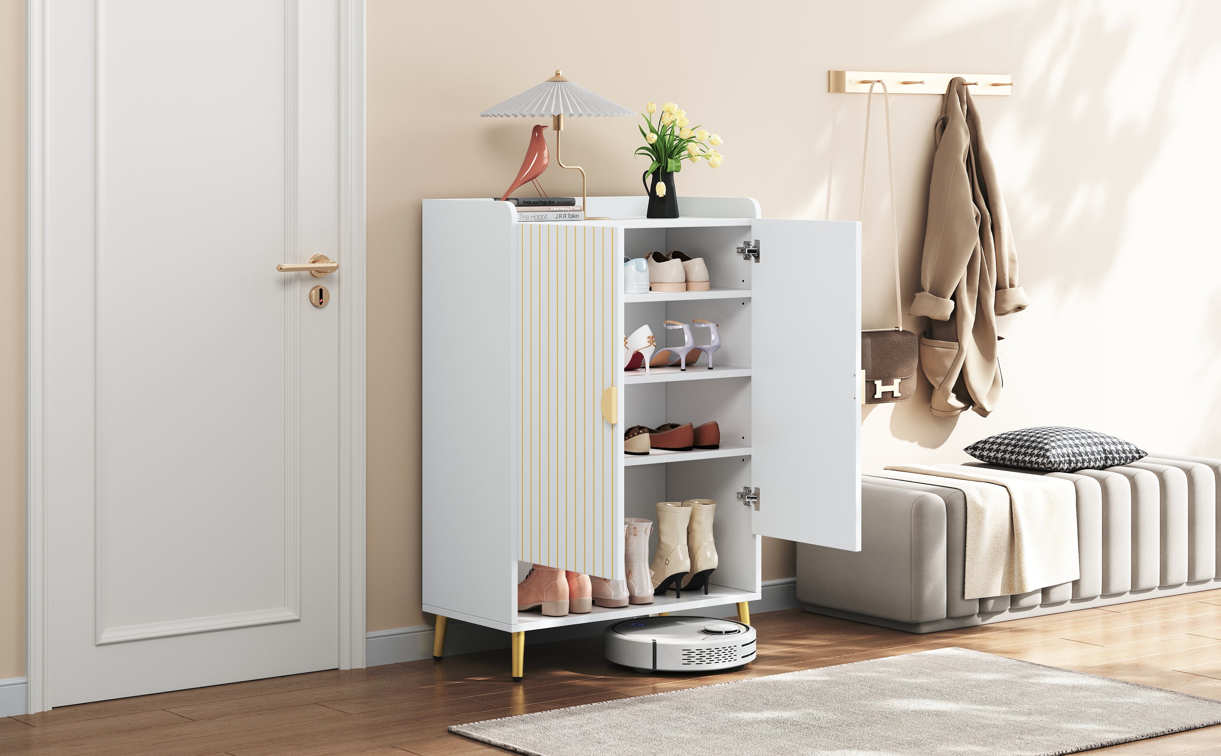 Logidon moderne schoenenkast wit MDF met deuren, 3 niveaus