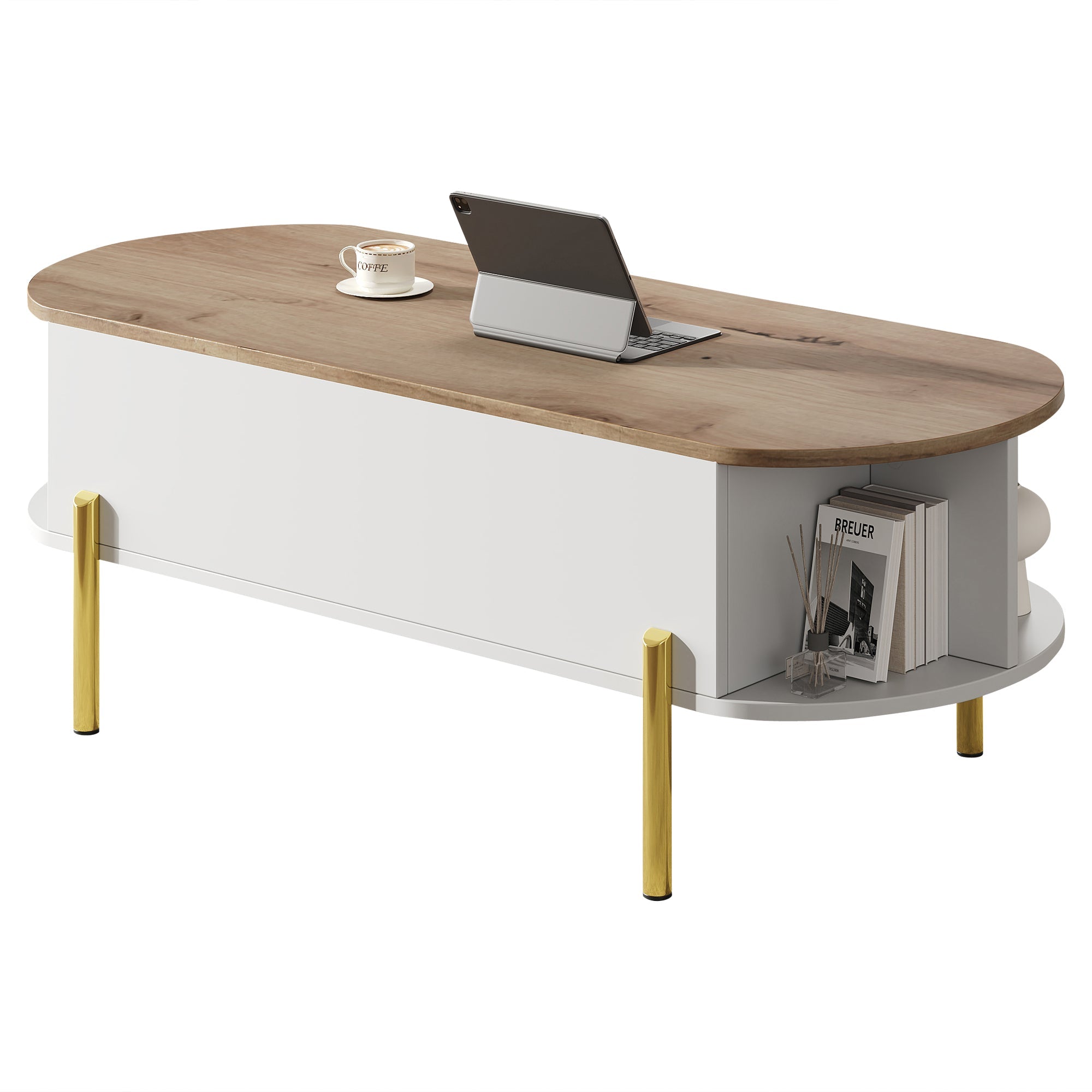 Logidon Verstelbare Salontafel 120x50x43 cm Met Opbergruimte Wit Hout