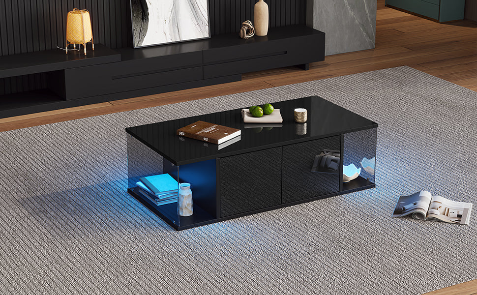 Logidon salontafel 100x50x30 cm zwart hoogglans LED 2 kasten