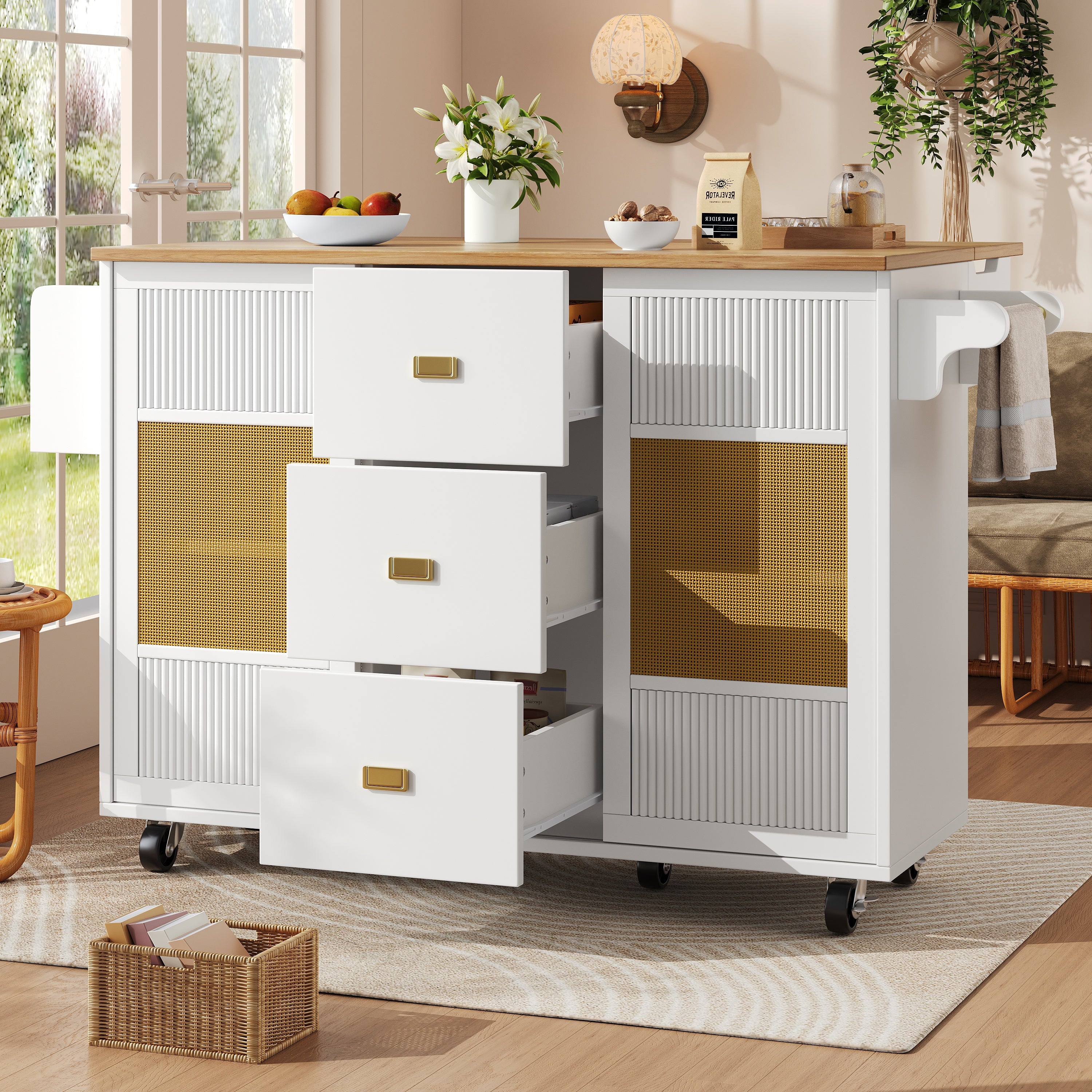 Logidon Kitchen Island Extendable with Wheels White 146x70x90 cm