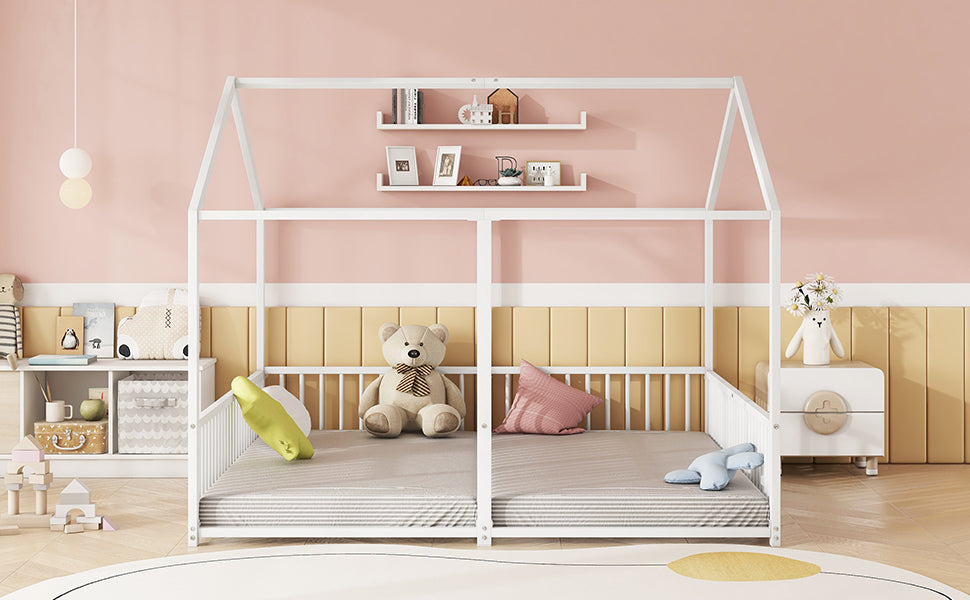 Logidon metalen bed kinderbed 90x200 cm huisvorm wit