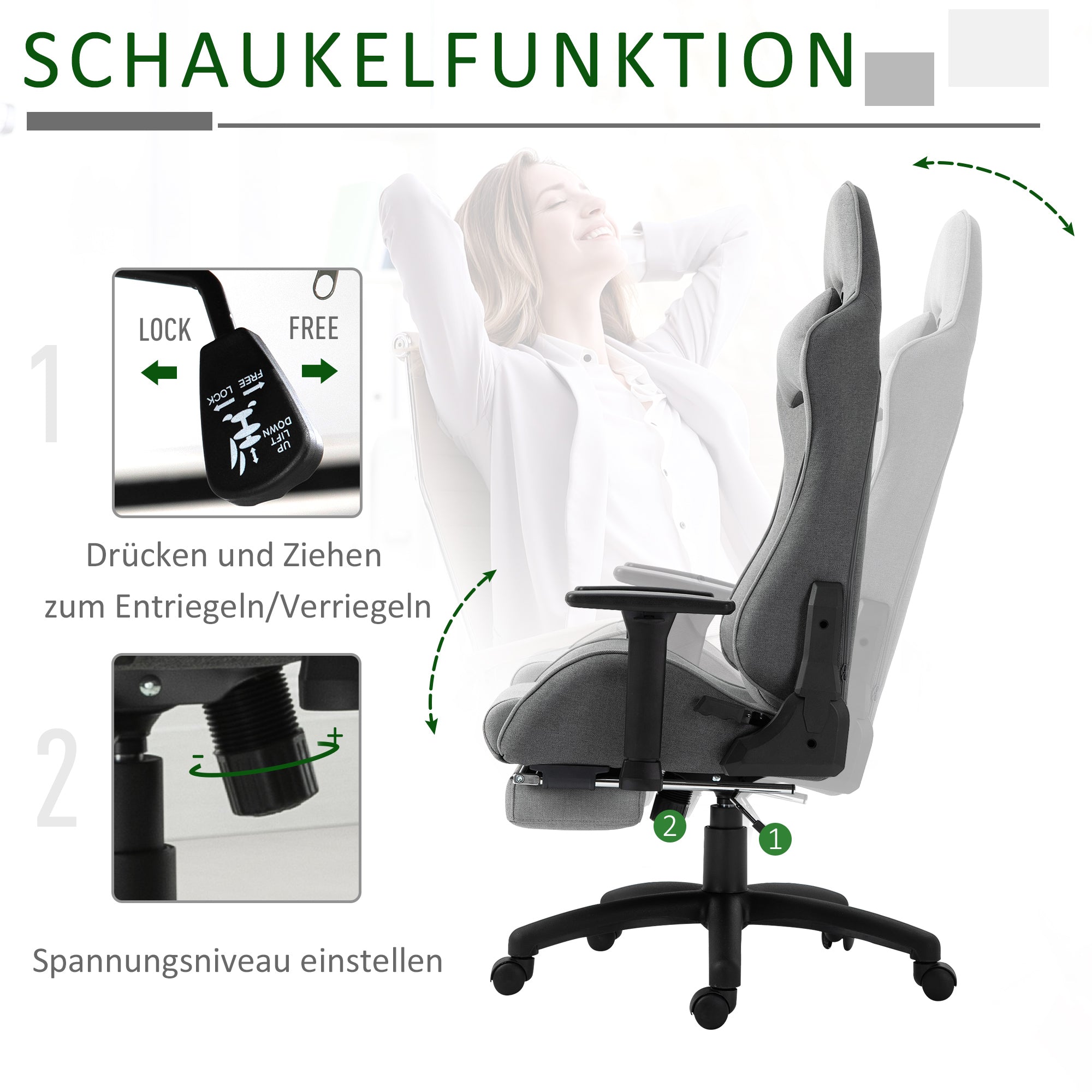 Logidon Vinsetto Ergonomische bureaustoel Grijze armleuning en kussen