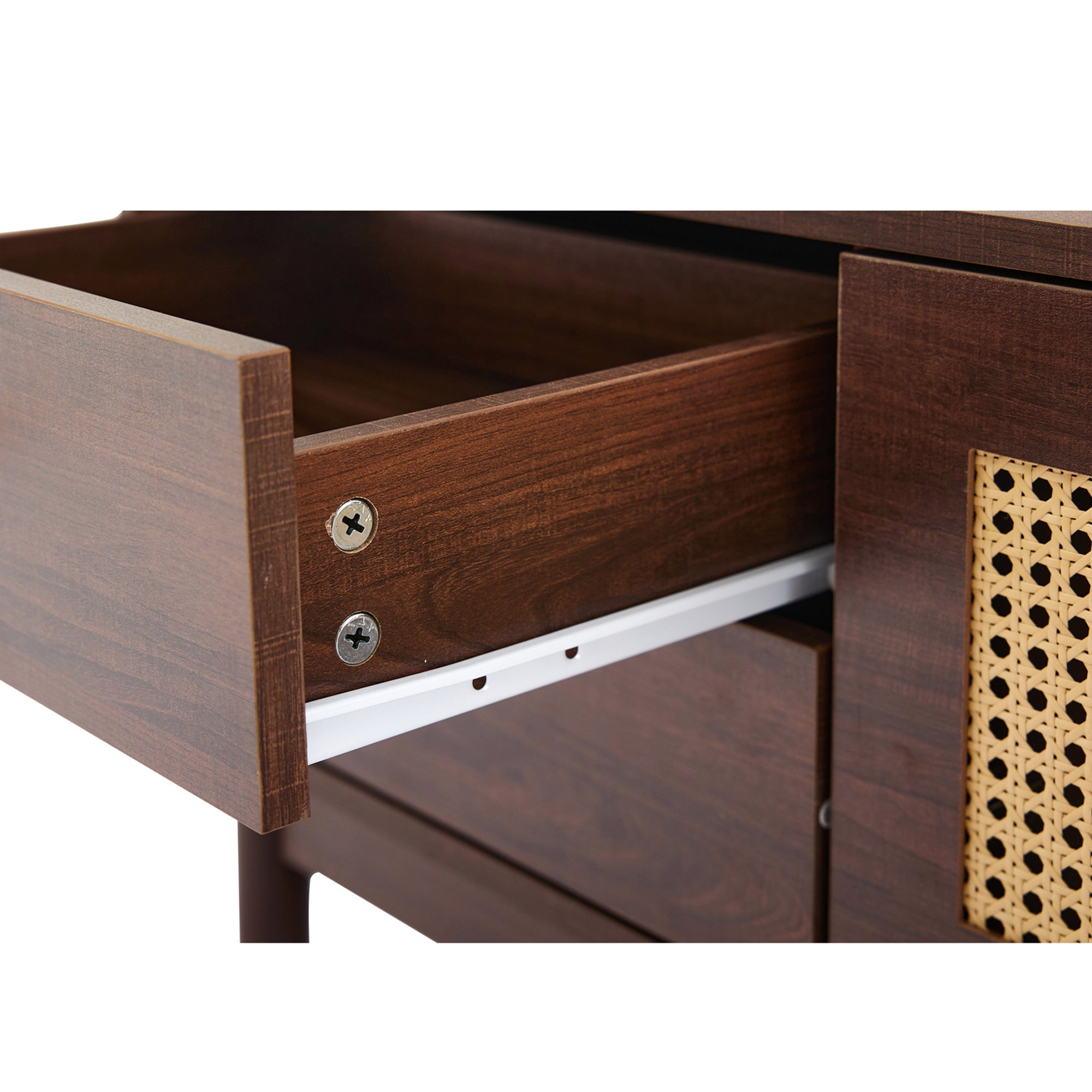 Logidon TV cabinet 180 cm dark wood look rattan doors cable management