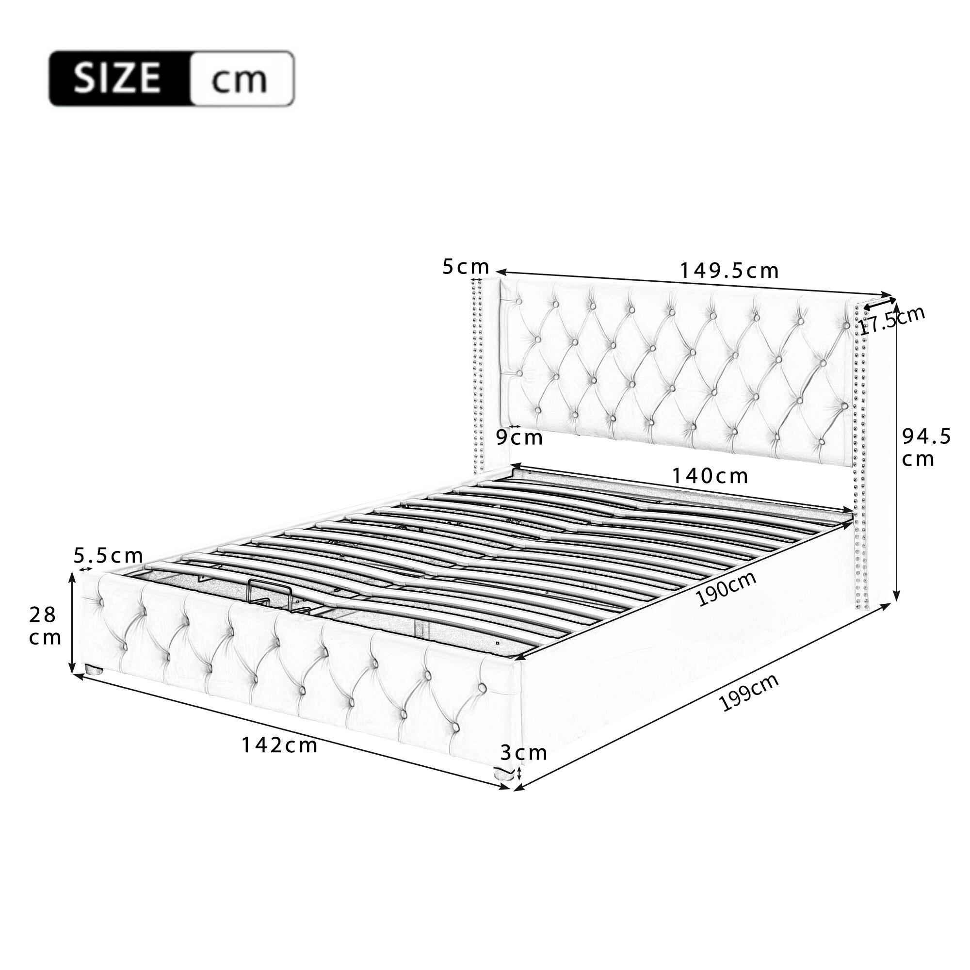 Logidon bedframe beige fluweel met hydraulische functie 140-190