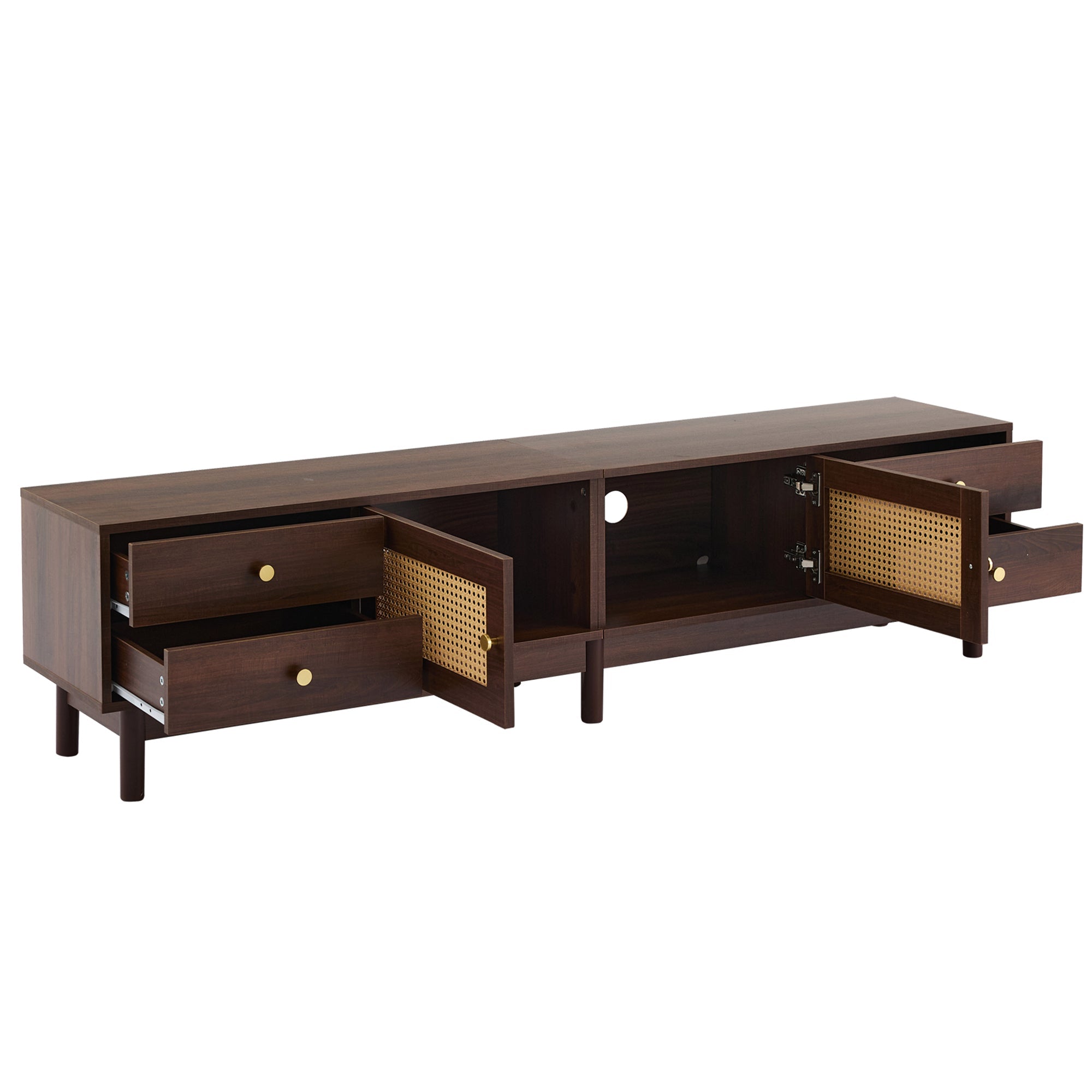 Logidon TV cabinet 180 cm dark wood look rattan doors cable management