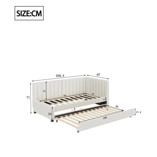 Logidon gestoffeerd bed 90x200 beige fluwelen stof uitschuifbare slaapbank
