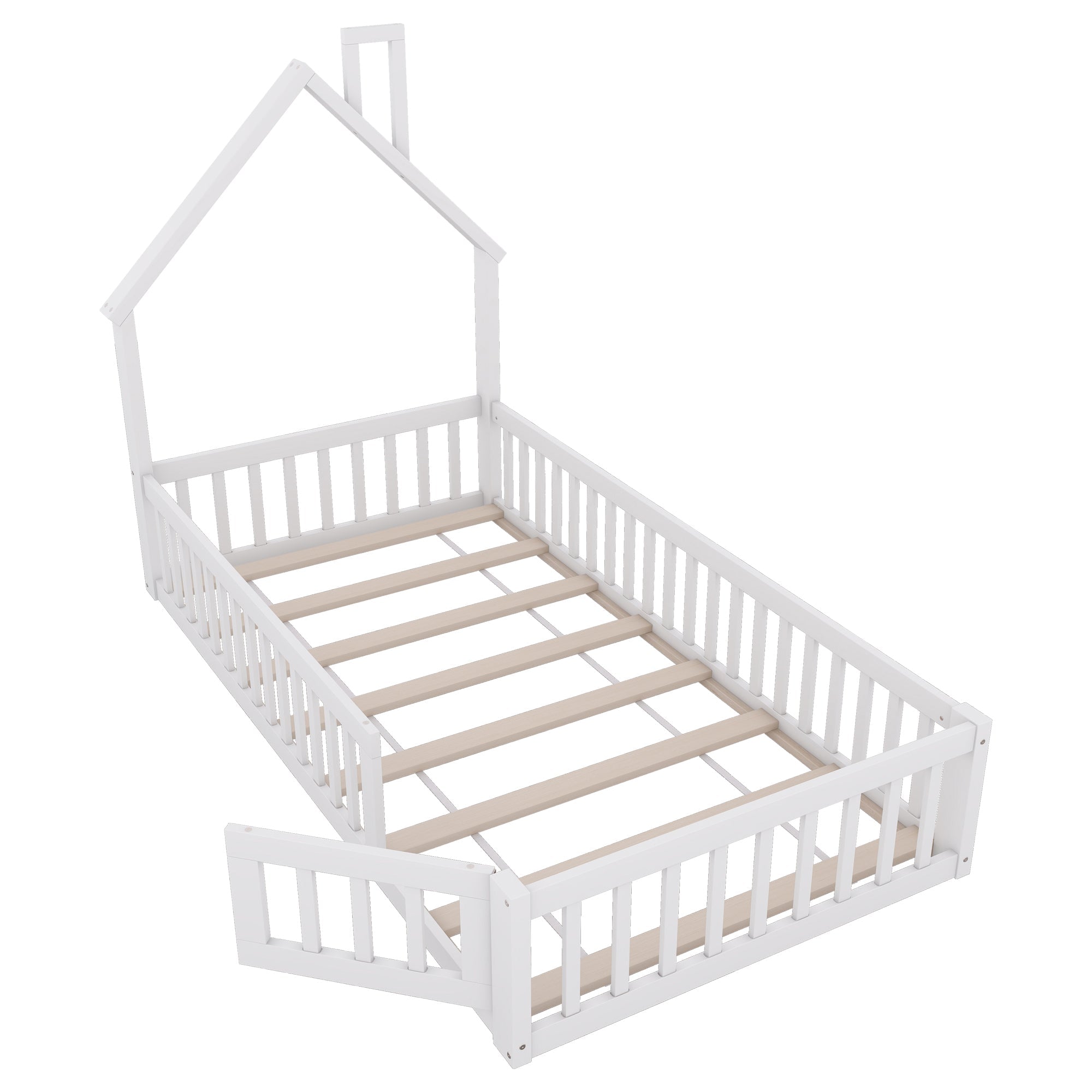 Logidon huisbed 90x200 cm schoorsteenvorm wit grenenhout