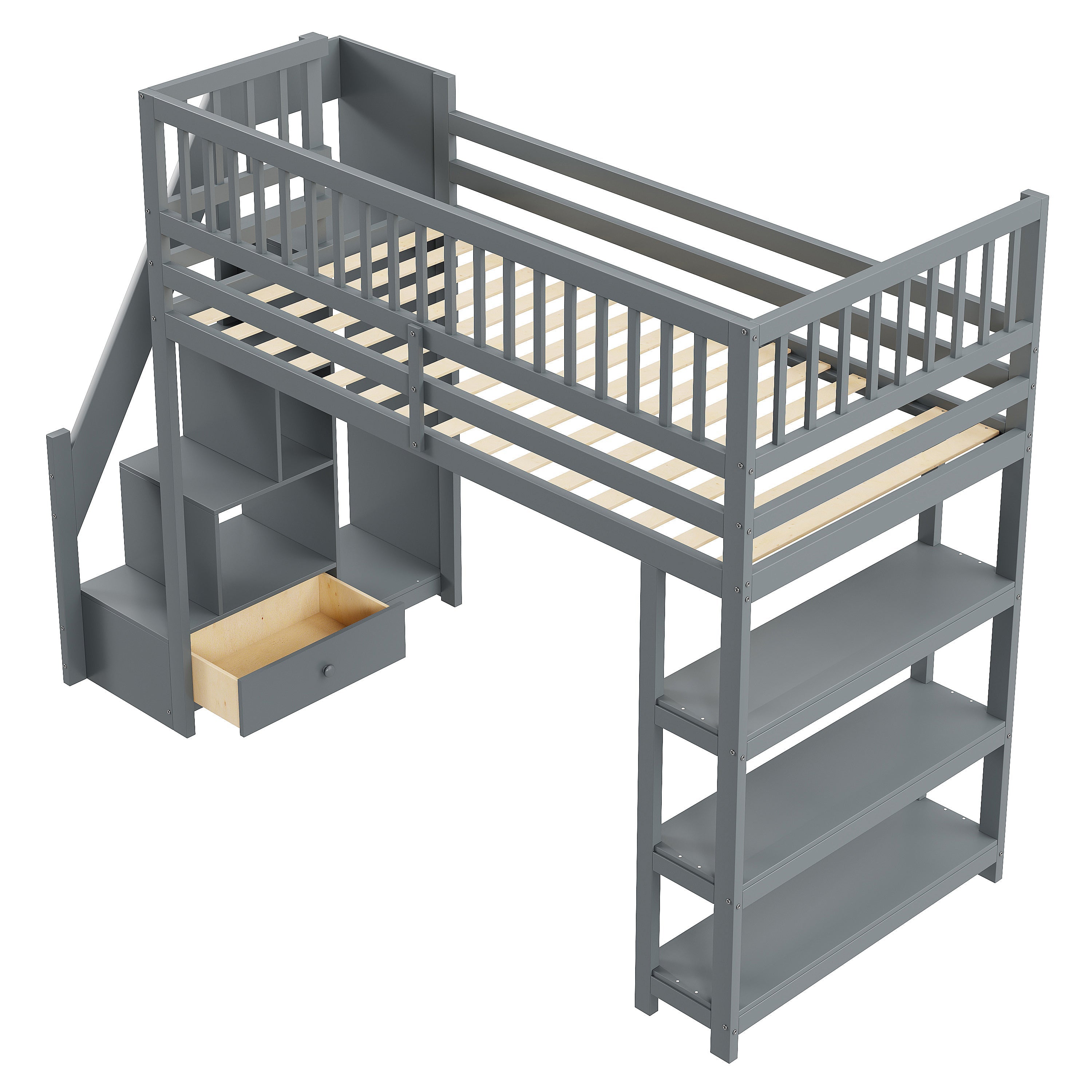 Logidon hoogslaper 90x200 grijs veiligheidsontwerp met kledingkast