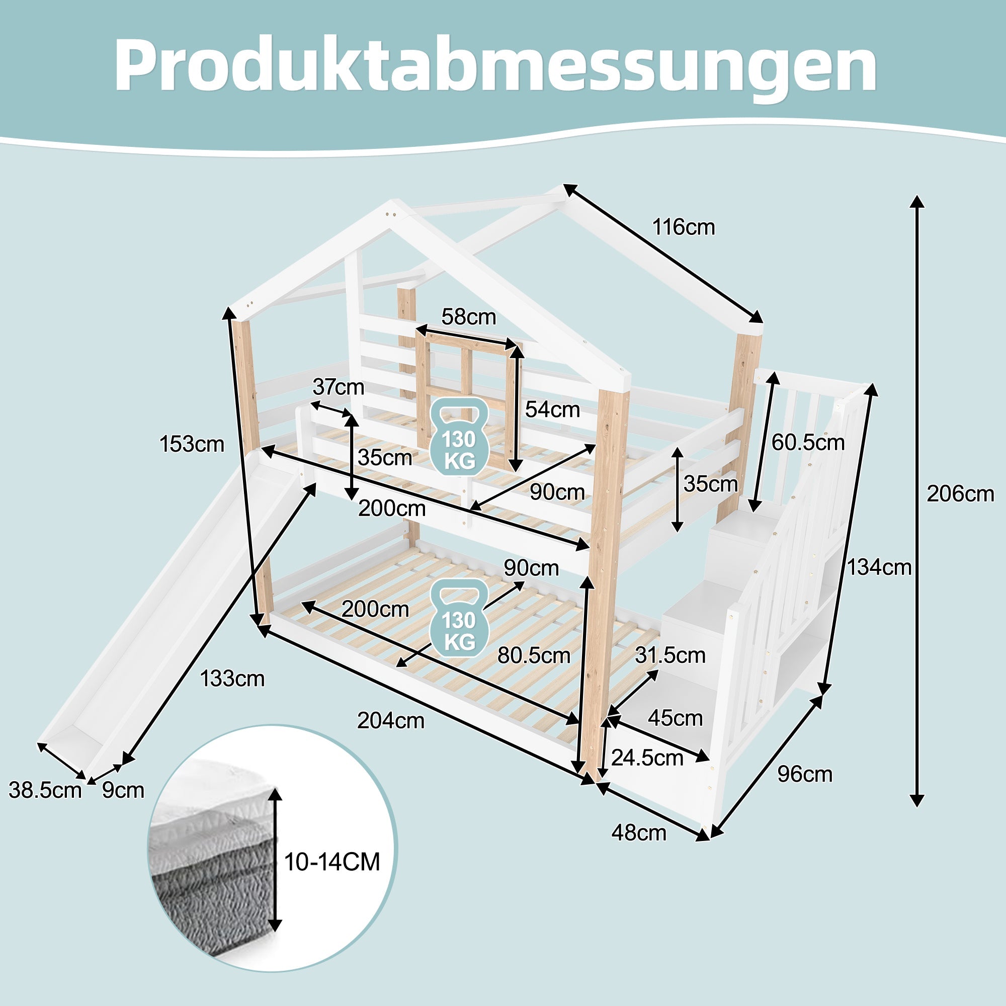 Logidon Kinderstapelbed met Glijbaan en Trap Scandinavisch Design Wit