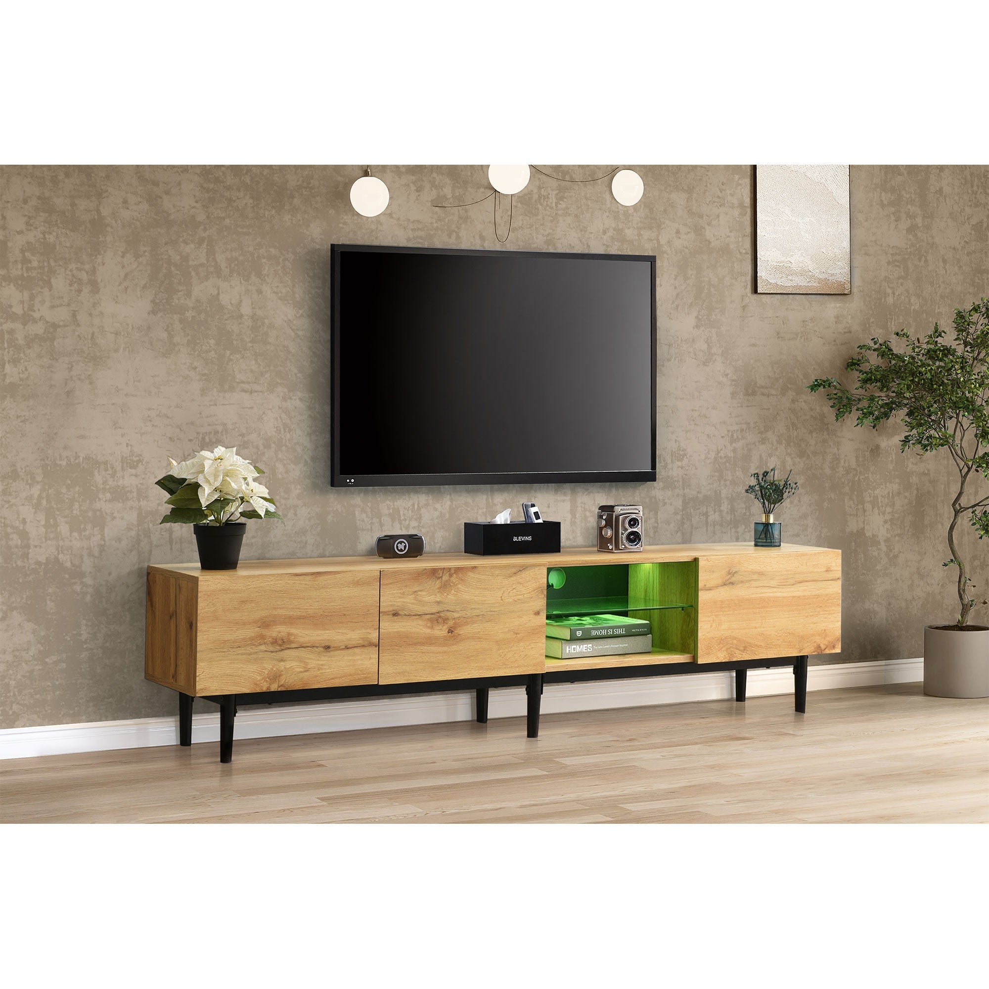 Logidon Modern TV-meubel eiken bruin MDF 175 cm LED-verlichting