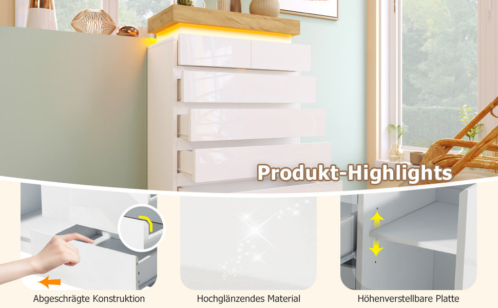 Logidon sideboard 6 drawers white 115x73x39 cm LED app control