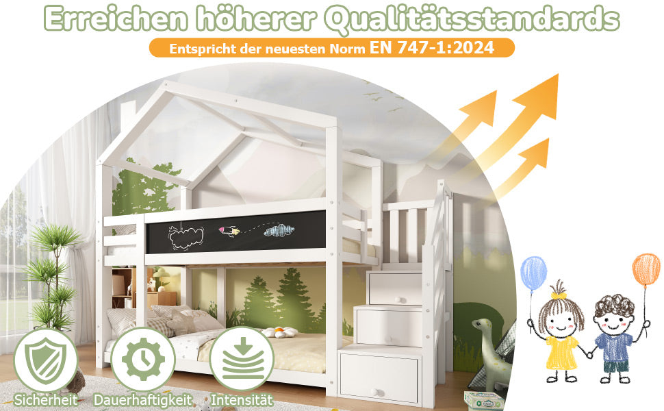 Logidon stapelbed boomhut 90x200 wit met schouw en opbergruimte
