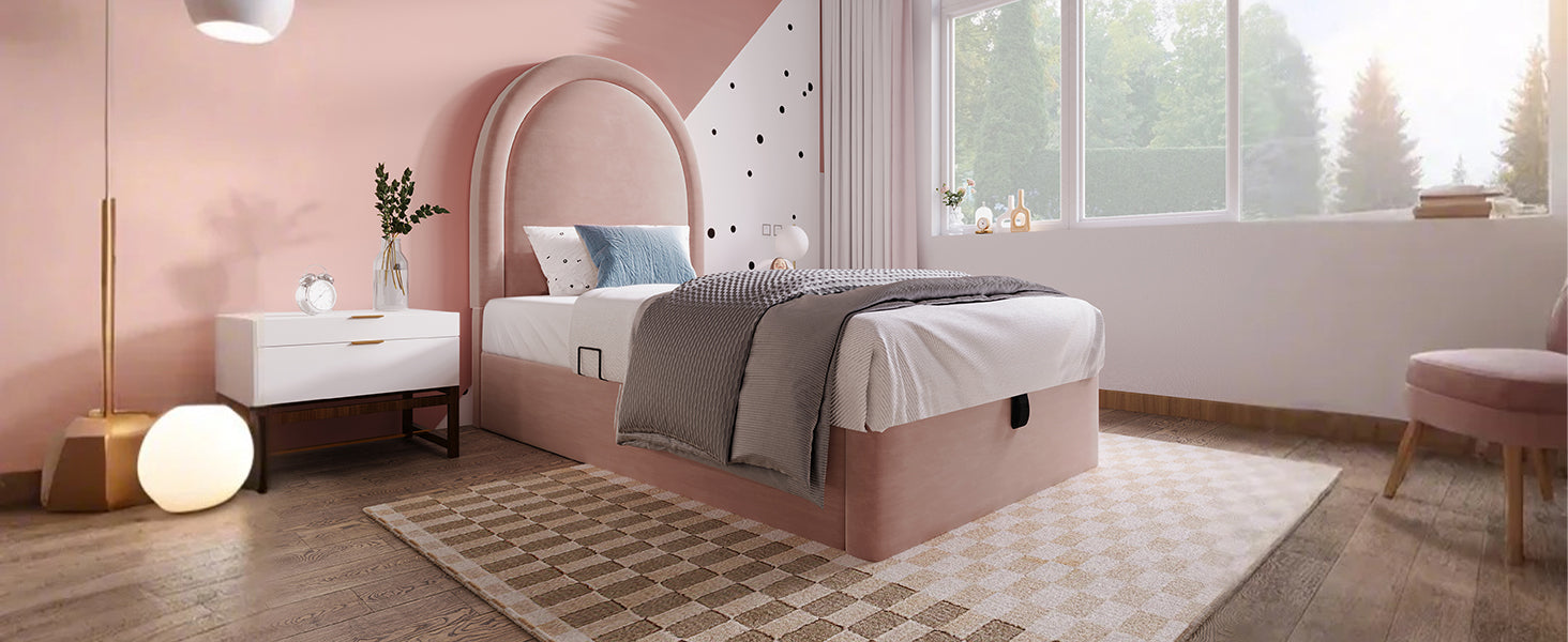 Logidon gestoffeerd bed kinderbed roze 90x200 cm met matras