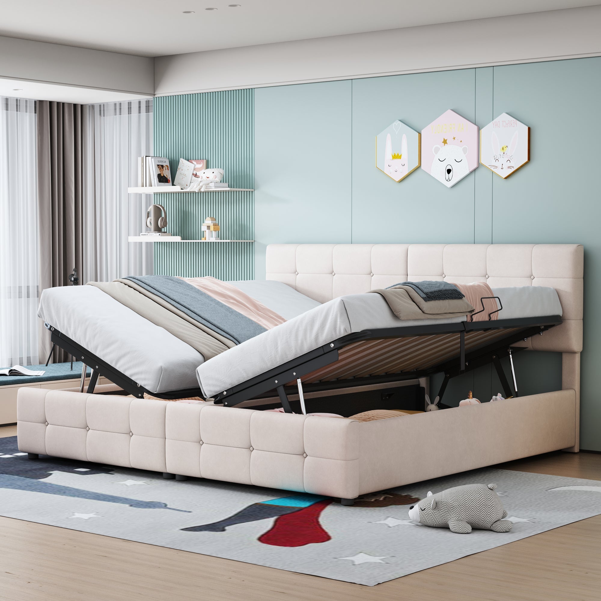 Logidon gestoffeerd bed 180x200 cm hydraulisch opbergbed beige