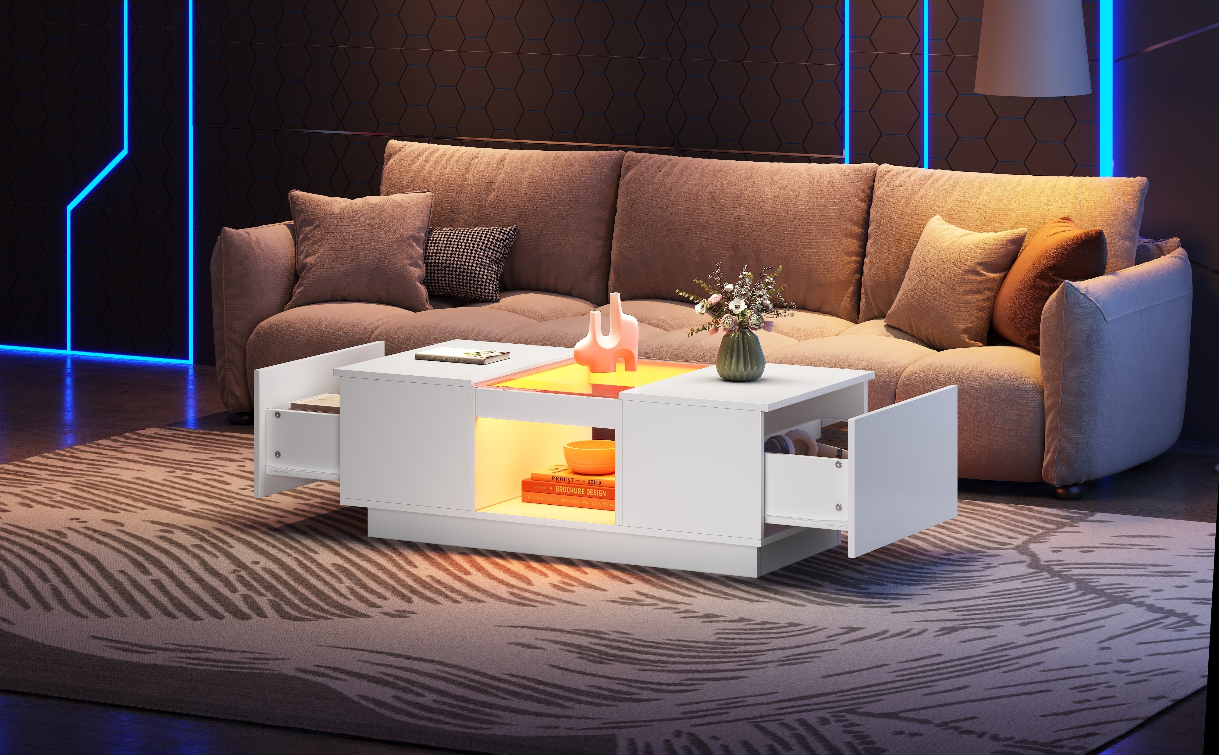 Logidon Witte Salontafel 100x50x35,5 cm Met Glazen Paneel LED