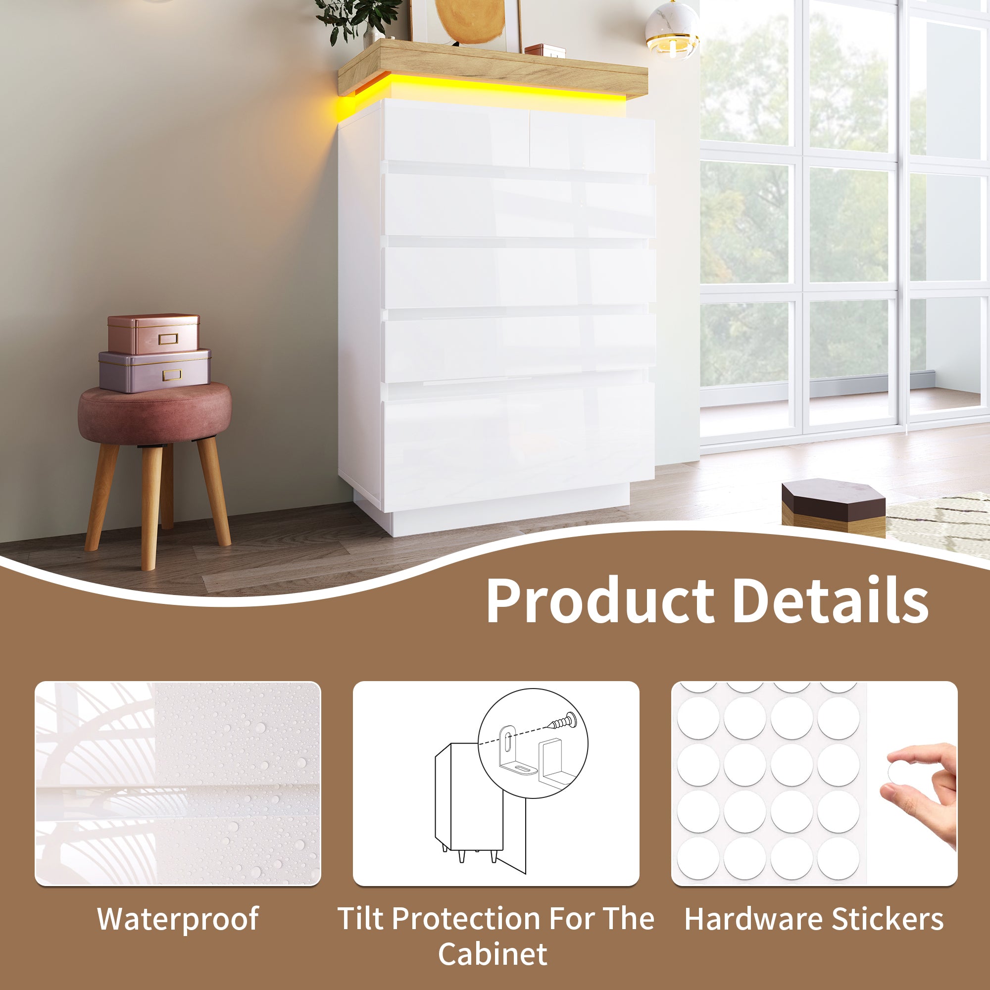 Logidon sideboard 6 drawers white 115x73x39 cm LED app control