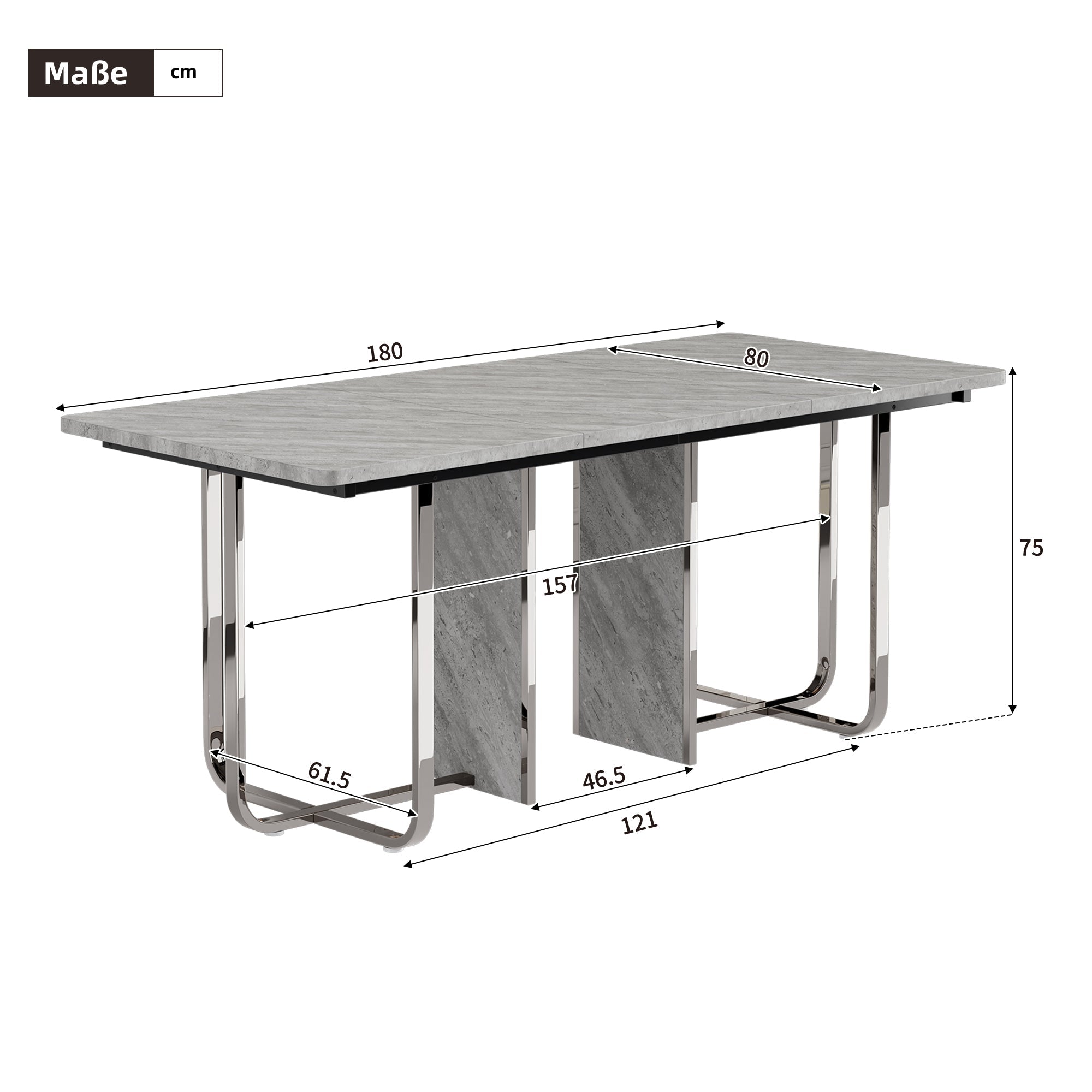 Logidon eettafel 180x80 cm grijs met metalen poten moderne tafel
