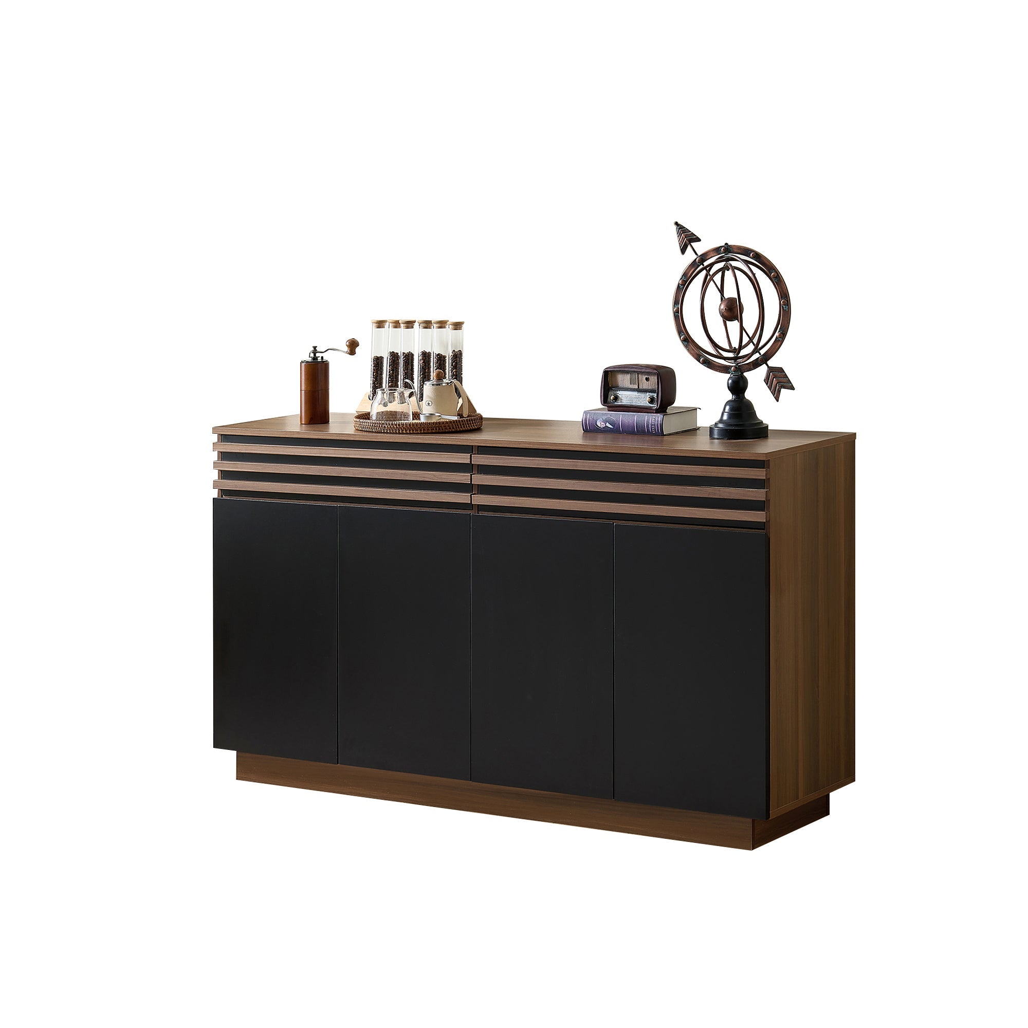 Logidon Modern dressoir 150 x 40 x 85 cm houtlook zwarte deuren