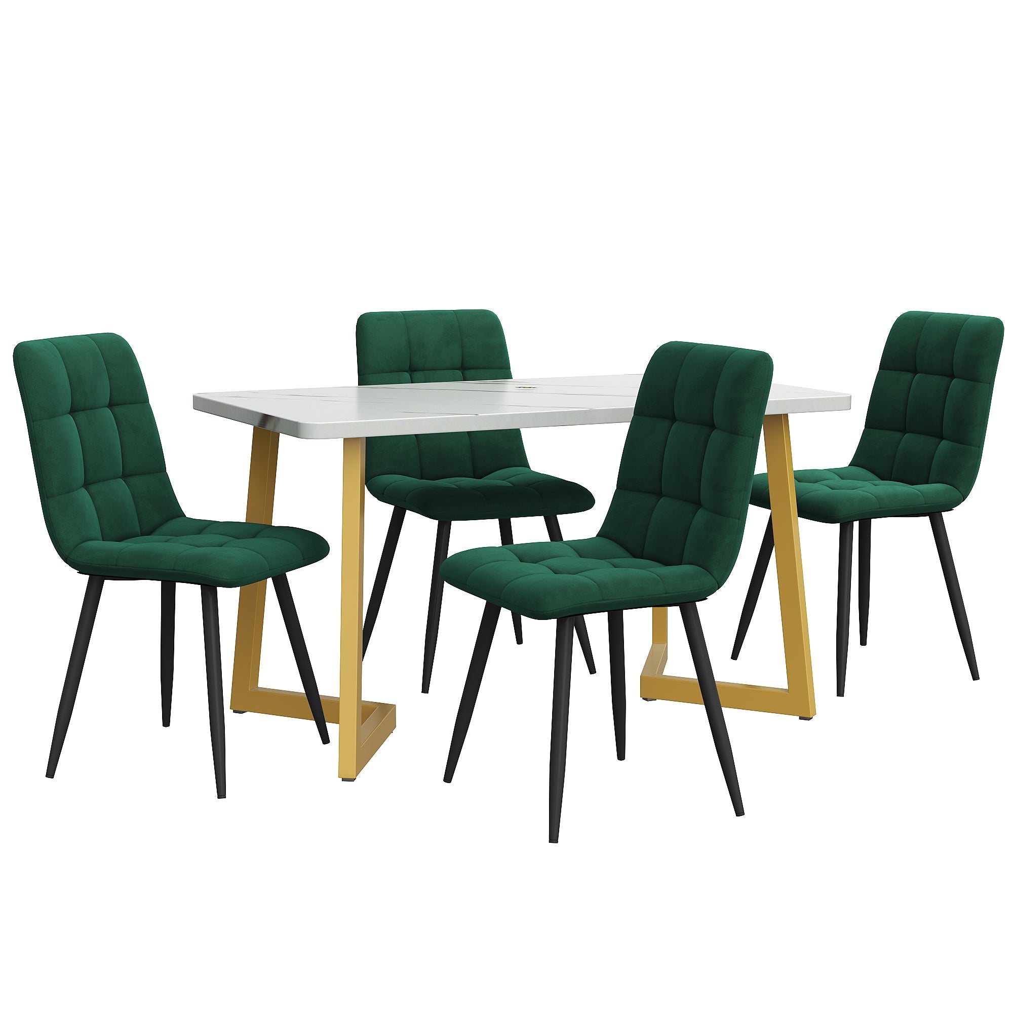 Logidon 117 cm eettafelset donkergroene fluwelen stoelen met gouden poten