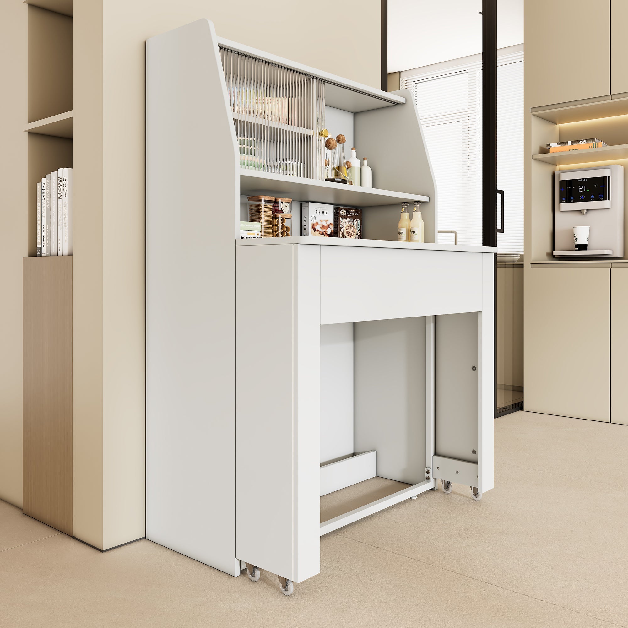 Logidon uitschuifbare eettafel met opbergruimte wit L52/132,5 B80 H76 cm
