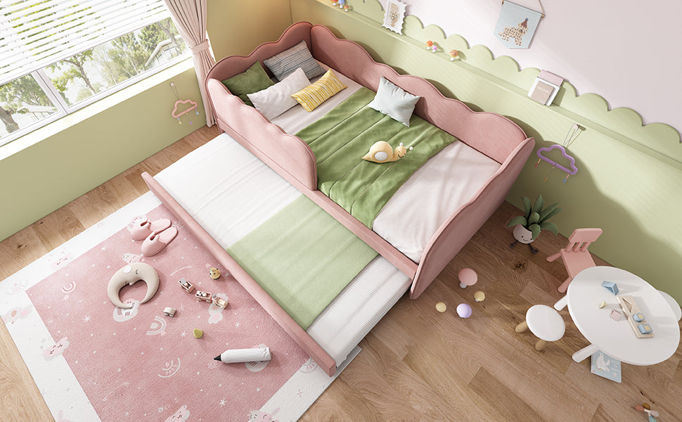 Logidon gestoffeerd dagbed 90x190 roze met uitschuifbaar bed